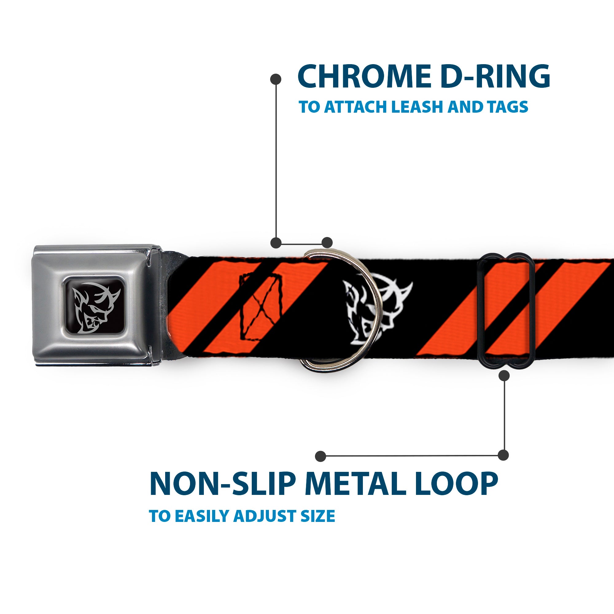 Dodge Demon Icon Full Color Black/White Seatbelt Buckle Collar - Dodge Stripes/Demon Icon Black/Red/White Seatbelt Buckle Collars Dodge