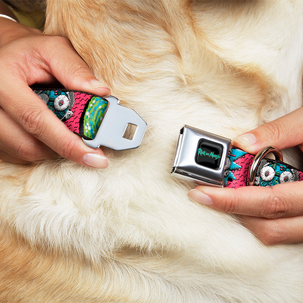 RICK AND MORTY Text Logo Full Color Black/Blue Seatbelt Buckle Collar - Rick and Morty Circuit Faces/Portal Gun Pink Seatbelt Buckle Collars Rick and Morty