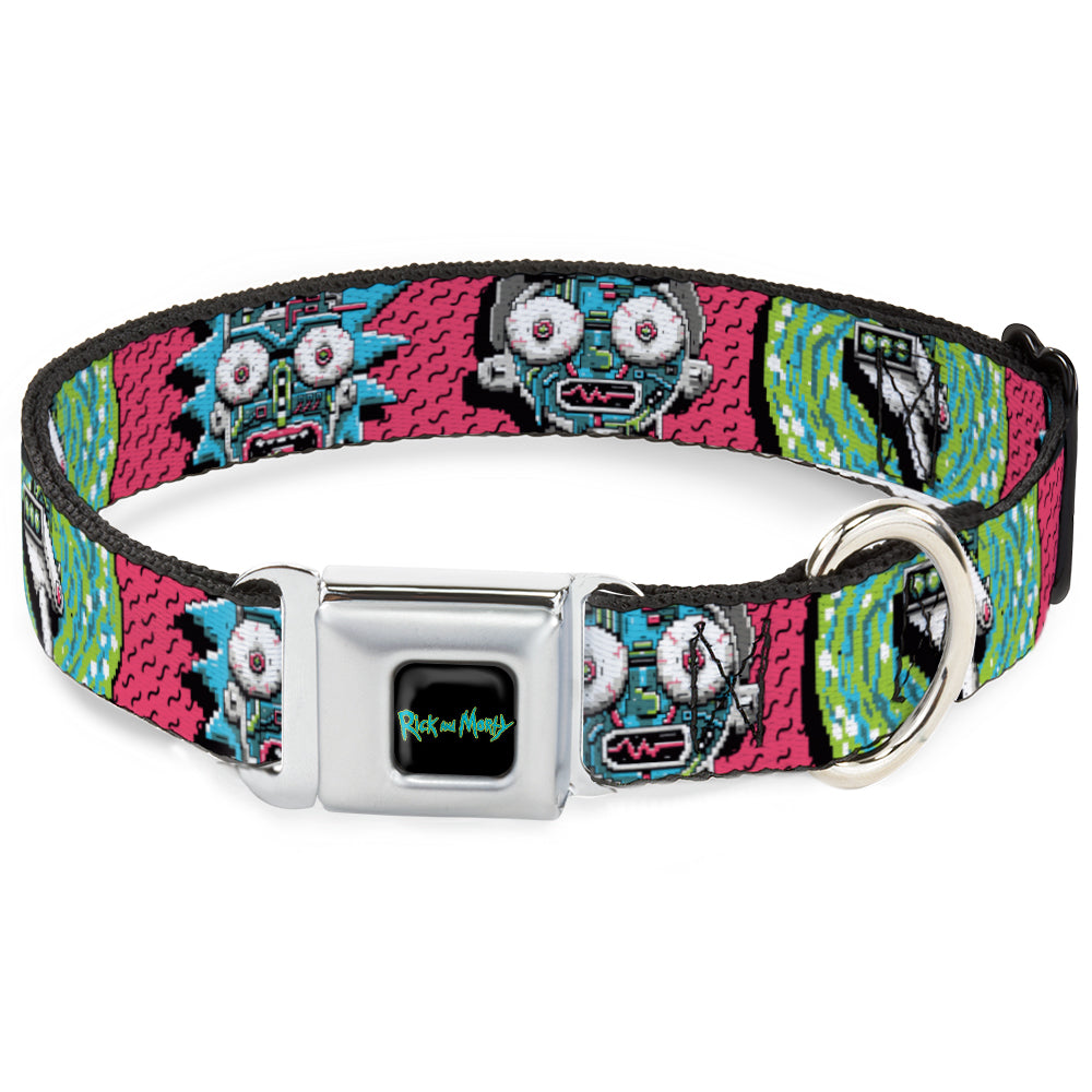 RICK AND MORTY Text Logo Full Color Black/Blue Seatbelt Buckle Collar - Rick and Morty Circuit Faces/Portal Gun Pink Seatbelt Buckle Collars Rick and Morty