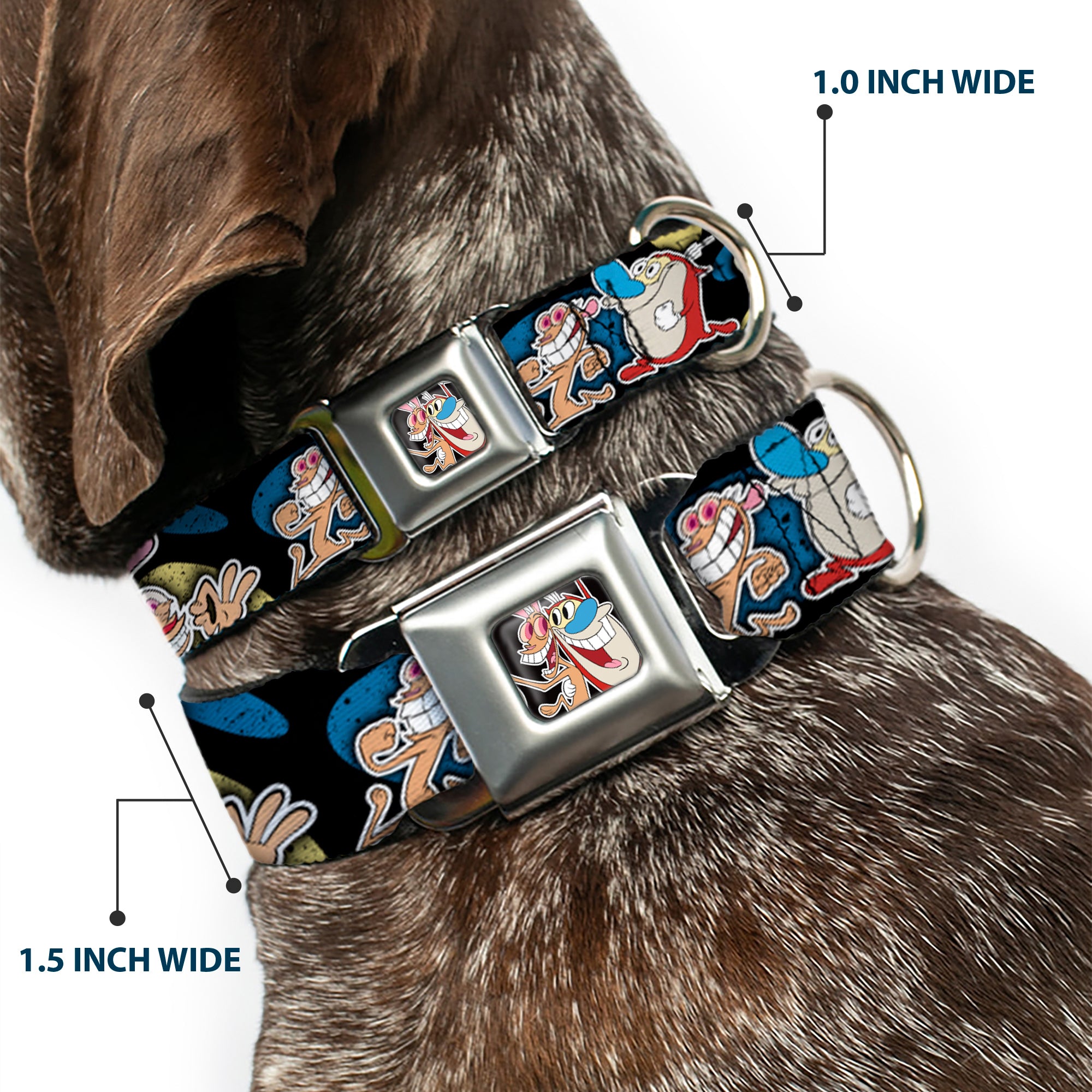 Ren & Stimpy Pose Black Seatbelt Buckle Collar - REN & STIMPY Poses Black/Blue/Yellow Seatbelt Buckle Collars Ren and Stimpy