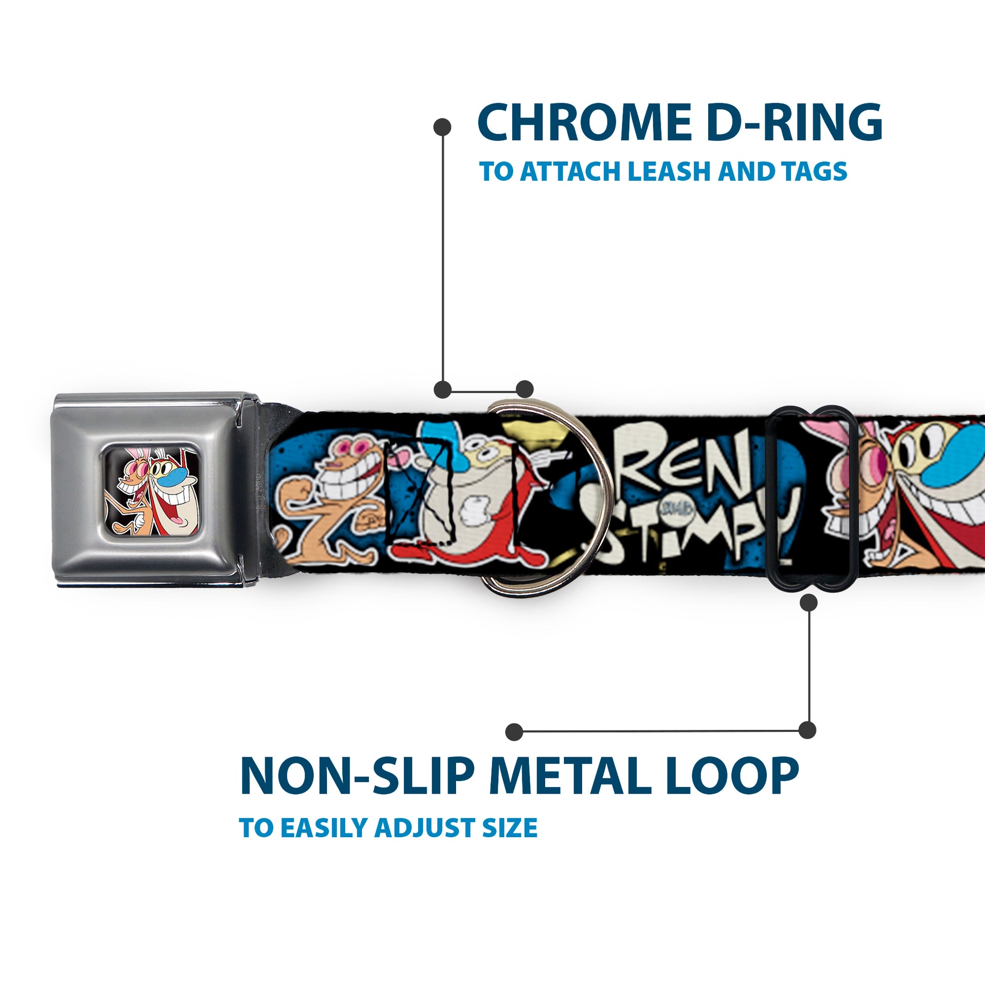 Ren & Stimpy Pose Black Seatbelt Buckle Collar - REN & STIMPY Poses Black/Blue/Yellow Seatbelt Buckle Collars Ren and Stimpy
