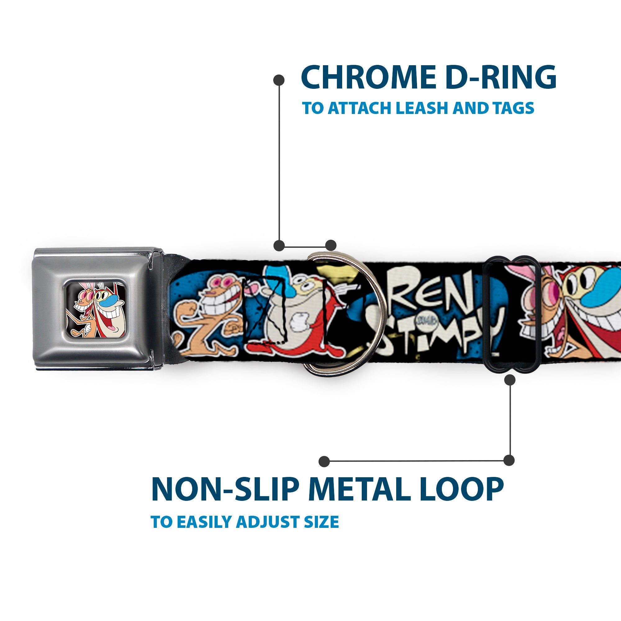 Ren & Stimpy Pose Black Seatbelt Buckle Collar - REN & STIMPY Poses Black/Blue/Yellow Seatbelt Buckle Collars Ren and Stimpy