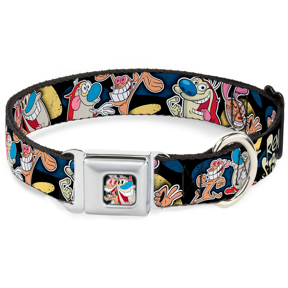 Ren & Stimpy Pose Black Seatbelt Buckle Collar - REN & STIMPY Poses Black/Blue/Yellow Seatbelt Buckle Collars Ren and Stimpy