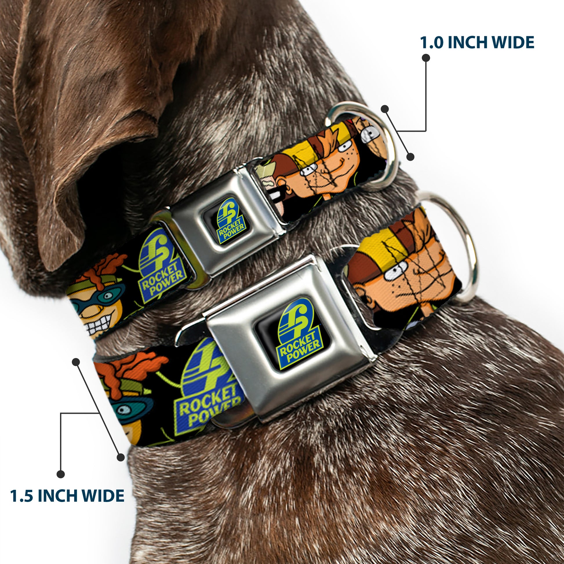 ROCKET POWER RP Logo Full Color Black/Green/Blue Seatbelt Buckle Collar - ROCKET POWER RP Logo/4-Character Faces CLOSE-UP Black/Green/Blue Seatbelt Buckle Collars Rocket Power