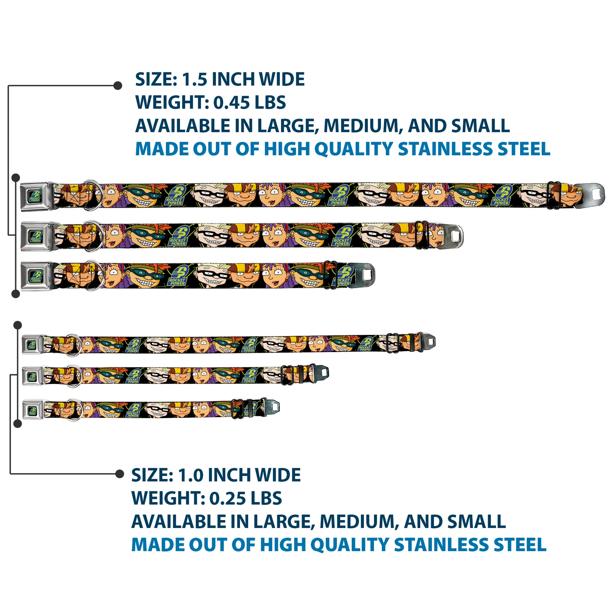 ROCKET POWER RP Logo Full Color Black/Green/Blue Seatbelt Buckle Collar - ROCKET POWER RP Logo/4-Character Faces CLOSE-UP Black/Green/Blue Seatbelt Buckle Collars Rocket Power