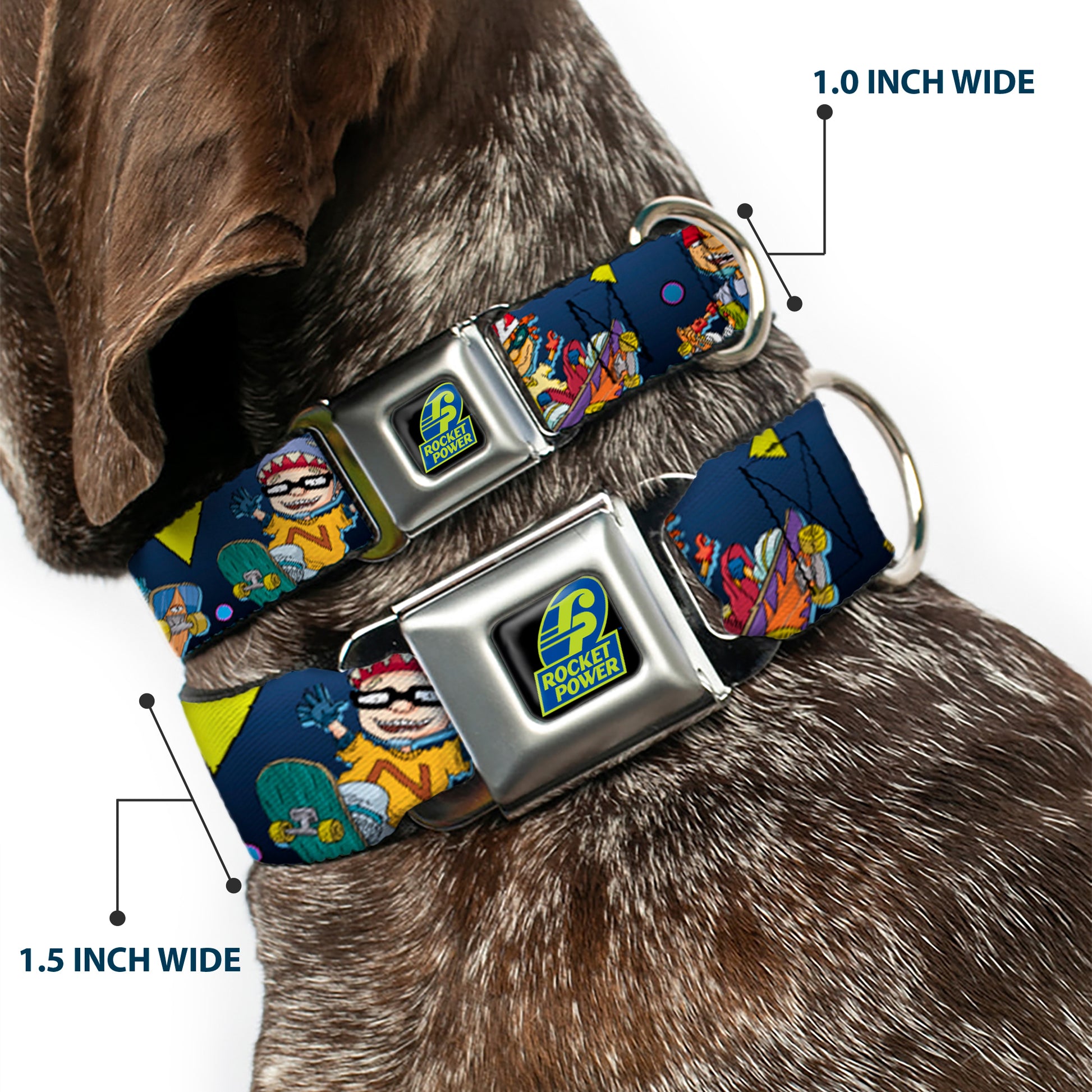 ROCKET POWER RP Logo Full Color Black/Green/Blue Seatbelt Buckle Collar - Rocket Power 4-Character Action Poses/Shapes Cool Gray/Multi Color Seatbelt Buckle Collars Rocket Power