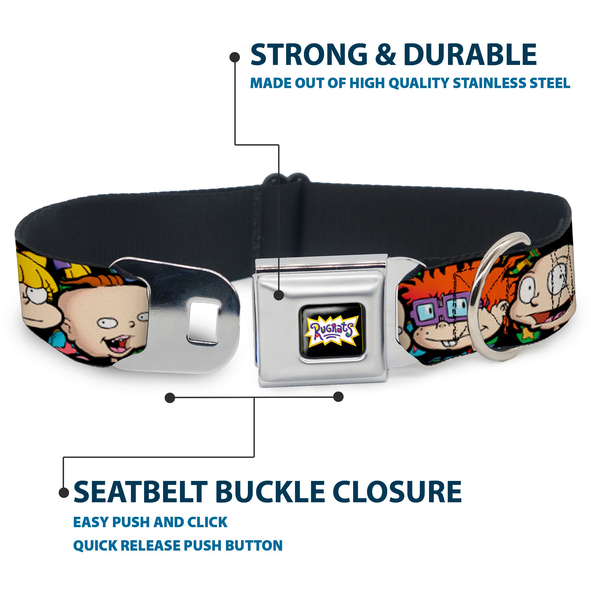 RUGRATS Logo Full Color Seatbelt Buckle Collar - Rugrats Character Faces CLOSE-UP Seatbelt Buckle Collars Rugrats