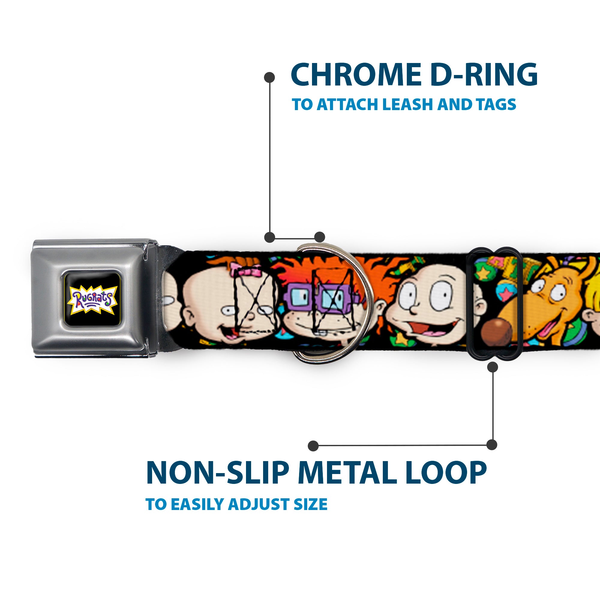 RUGRATS Logo Full Color Seatbelt Buckle Collar - Rugrats Character Faces CLOSE-UP Seatbelt Buckle Collars Rugrats