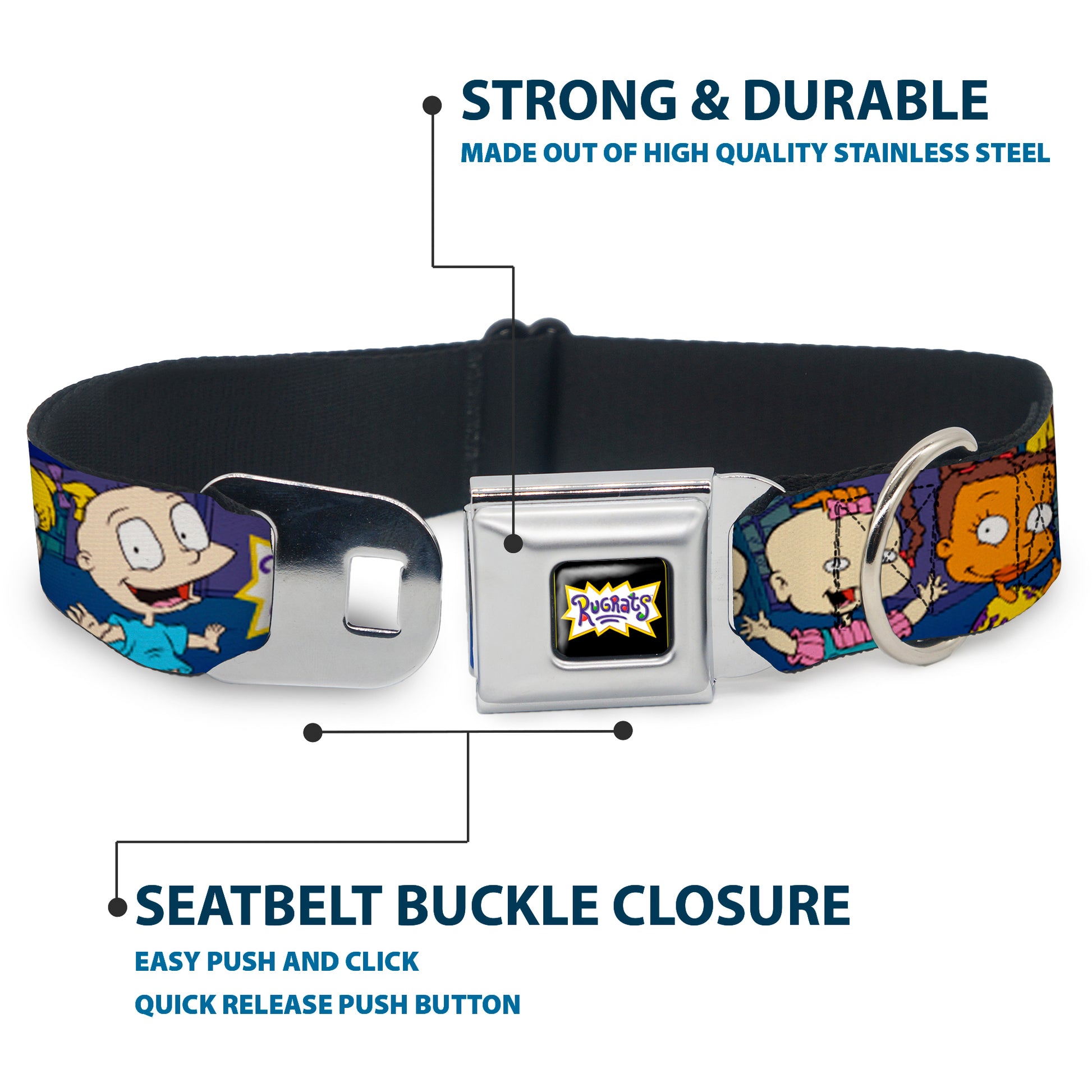 RUGRATS Logo Full Color Seatbelt Buckle Collar - RUGRATS Group Pose Seatbelt Buckle Collars Rugrats