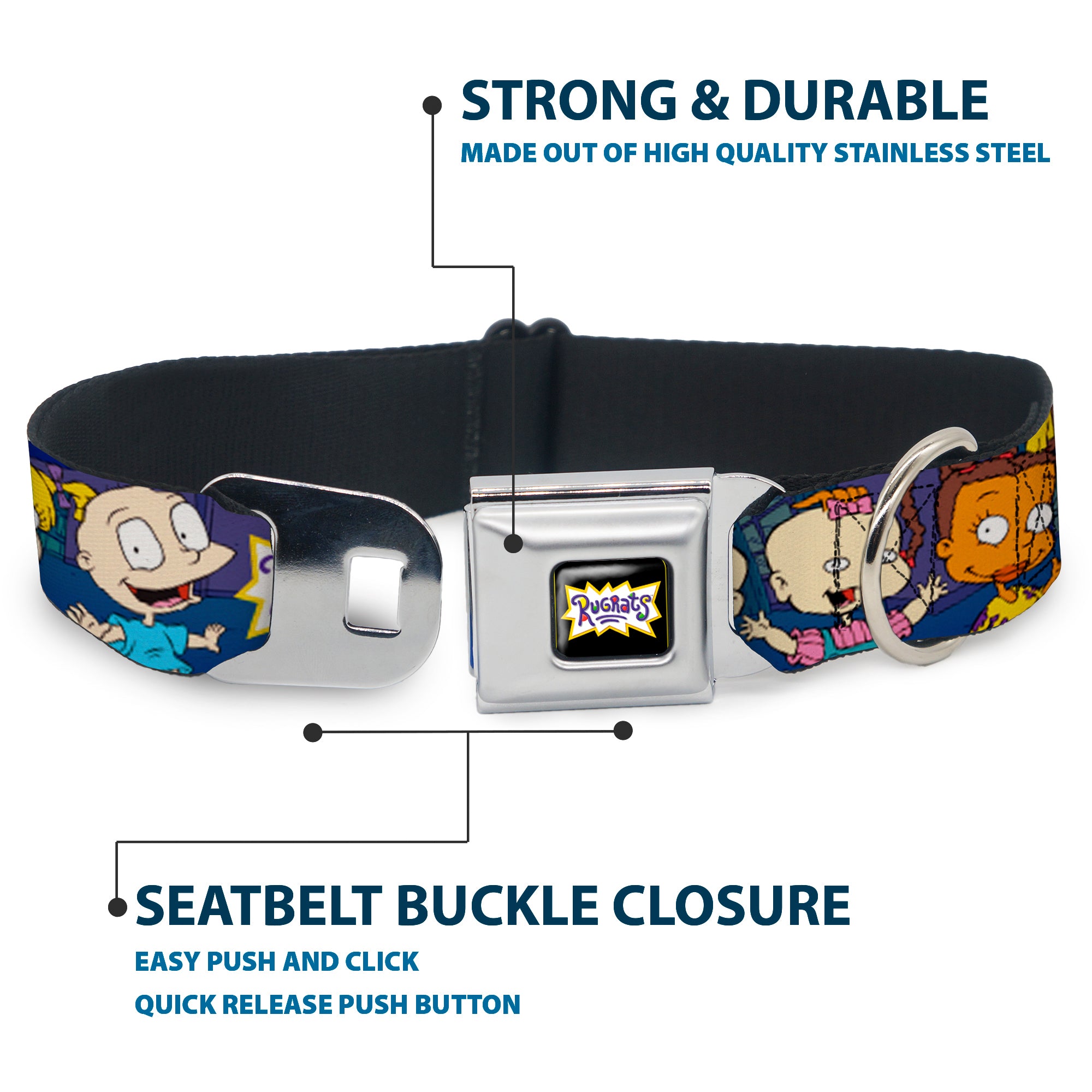 RUGRATS Logo Full Color Seatbelt Buckle Collar - RUGRATS Group Pose Seatbelt Buckle Collars Rugrats