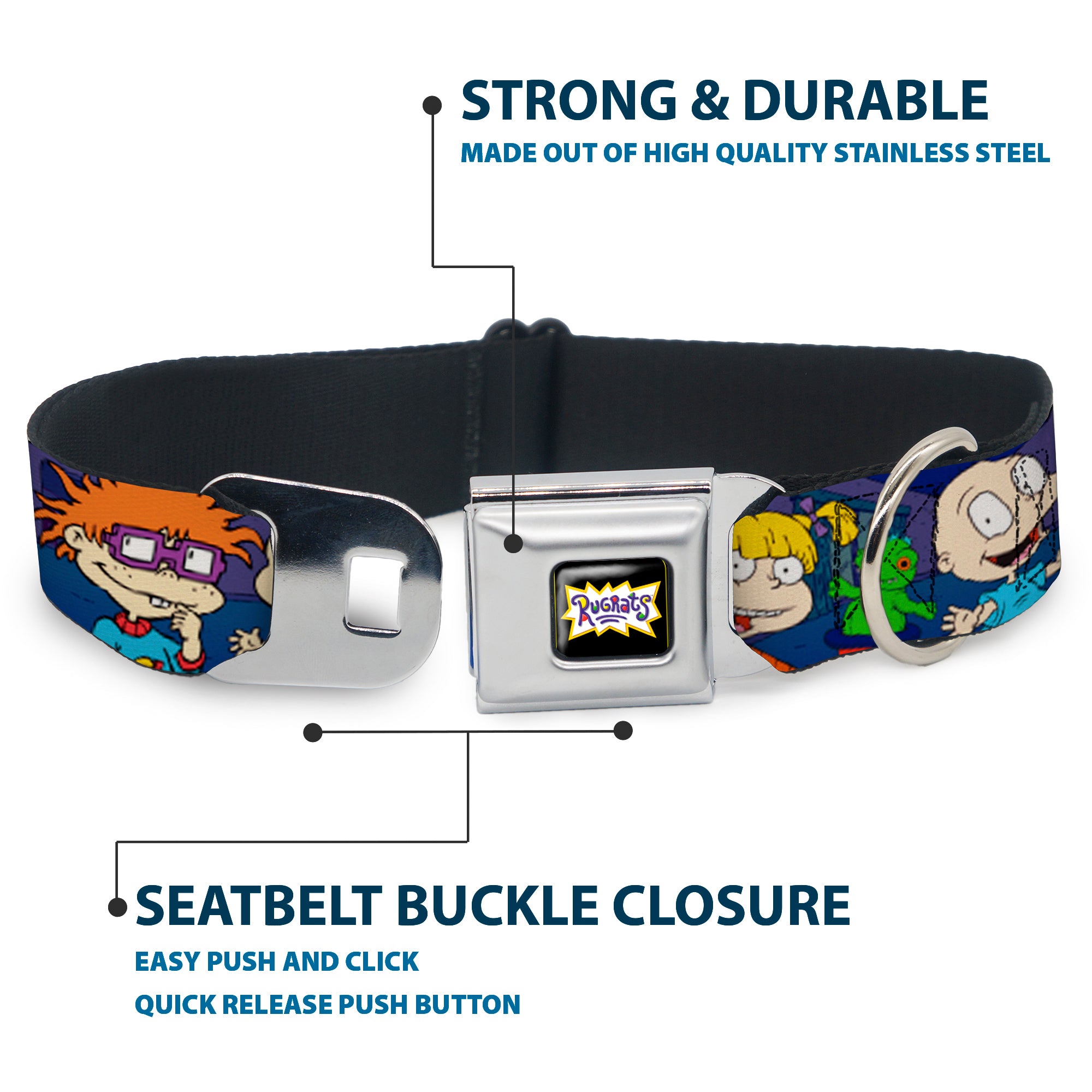RUGRATS Logo Full Color Seatbelt Buckle Collar - RUGRATS Group Pose2 w/Reptar Seatbelt Buckle Collars Rugrats
