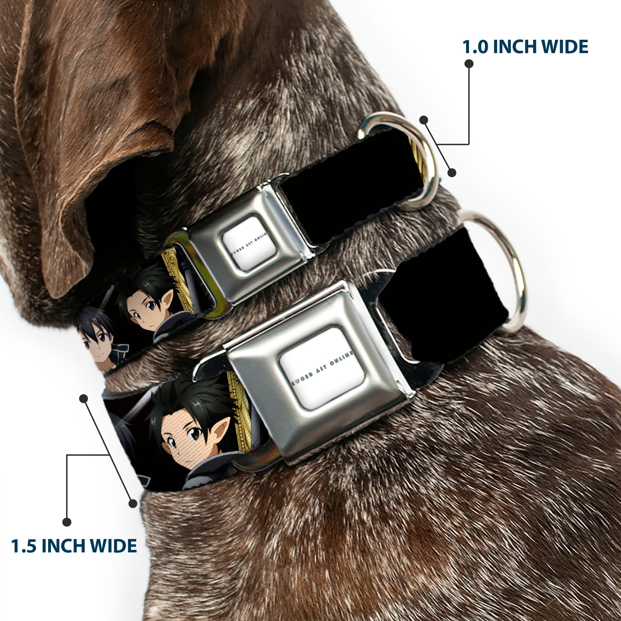 SWORD ART ONLINE Title Logo Full Color White/Blue Seatbelt Buckle Collar - SWORD ART ONLINE Kirito Reflection Poses and Title Logo Black Seatbelt Buckle Collars Sword Art Online