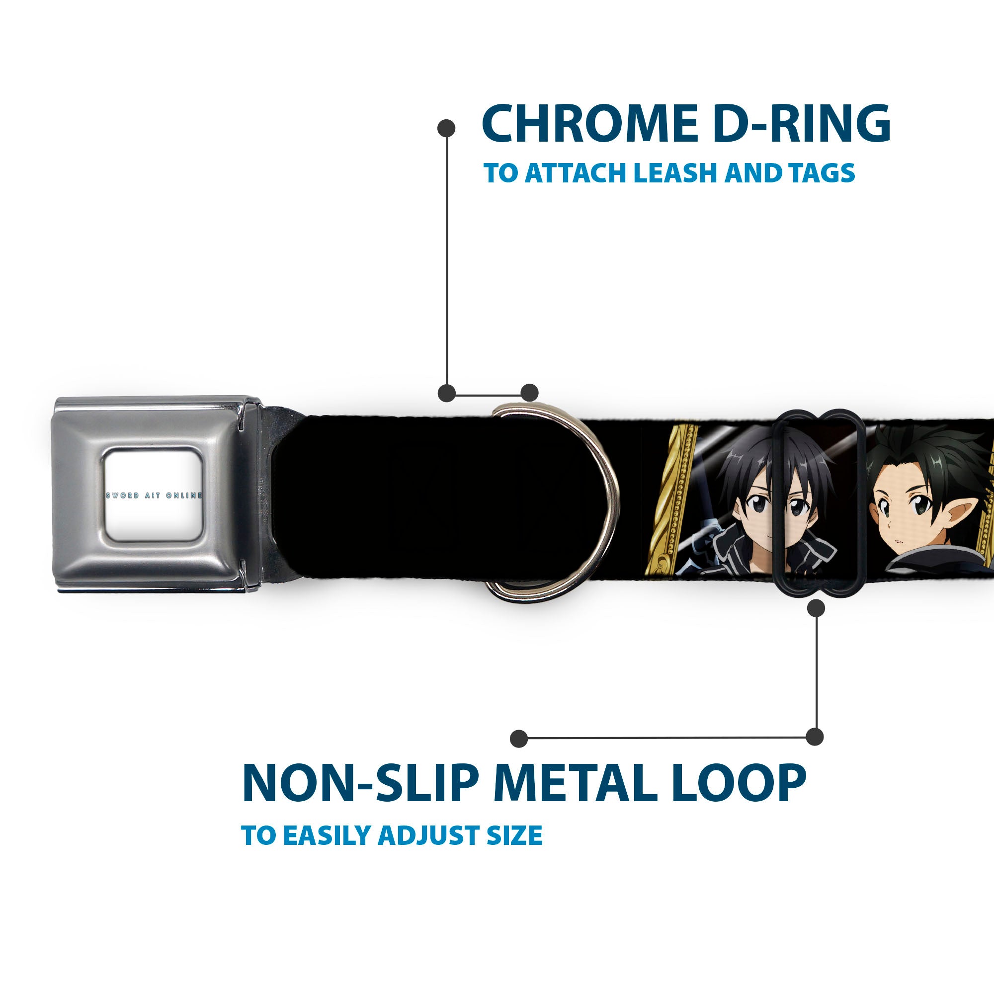 SWORD ART ONLINE Title Logo Full Color White/Blue Seatbelt Buckle Collar - SWORD ART ONLINE Kirito Reflection Poses and Title Logo Black Seatbelt Buckle Collars Sword Art Online