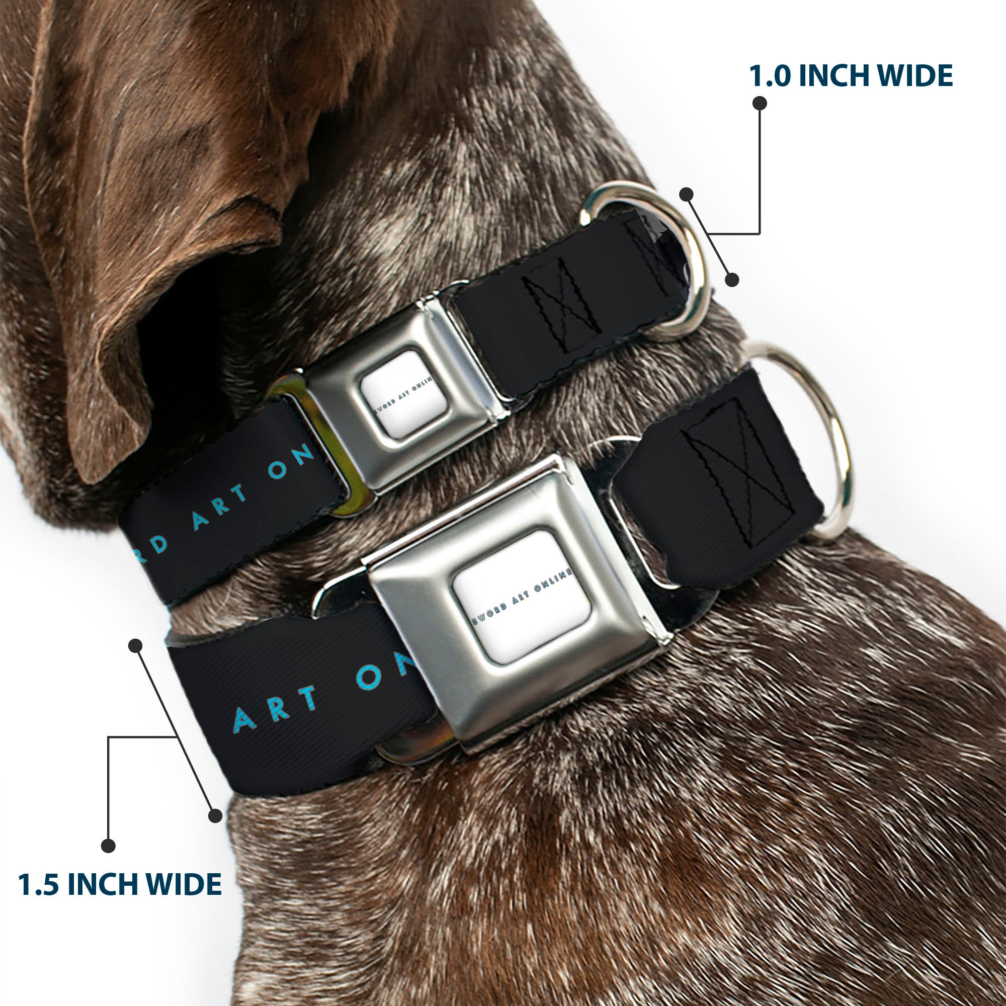 SWORD ART ONLINE Title Logo Full Color White/Blue Seatbelt Buckle Collar - SWORD ART ONLINE Kirito and Asuna Swords Pose and Title Logo Black Seatbelt Buckle Collars Sword Art Online