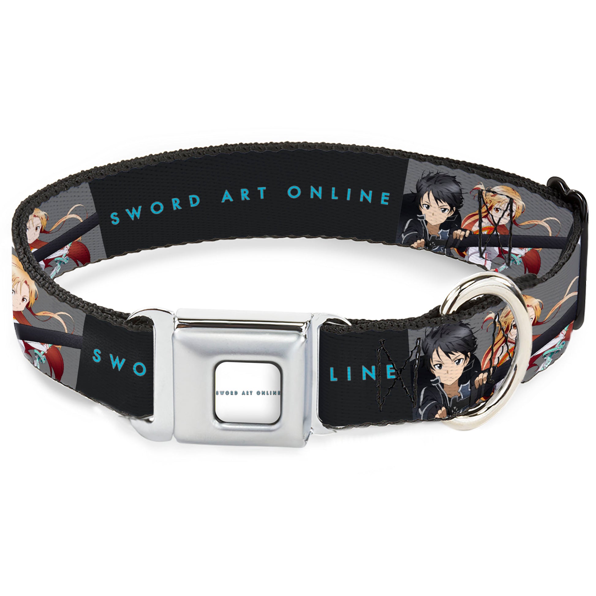 SWORD ART ONLINE Title Logo Full Color White/Blue Seatbelt Buckle Collar - SWORD ART ONLINE Kirito and Asuna Swords Pose and Title Logo Black Seatbelt Buckle Collars Sword Art Online