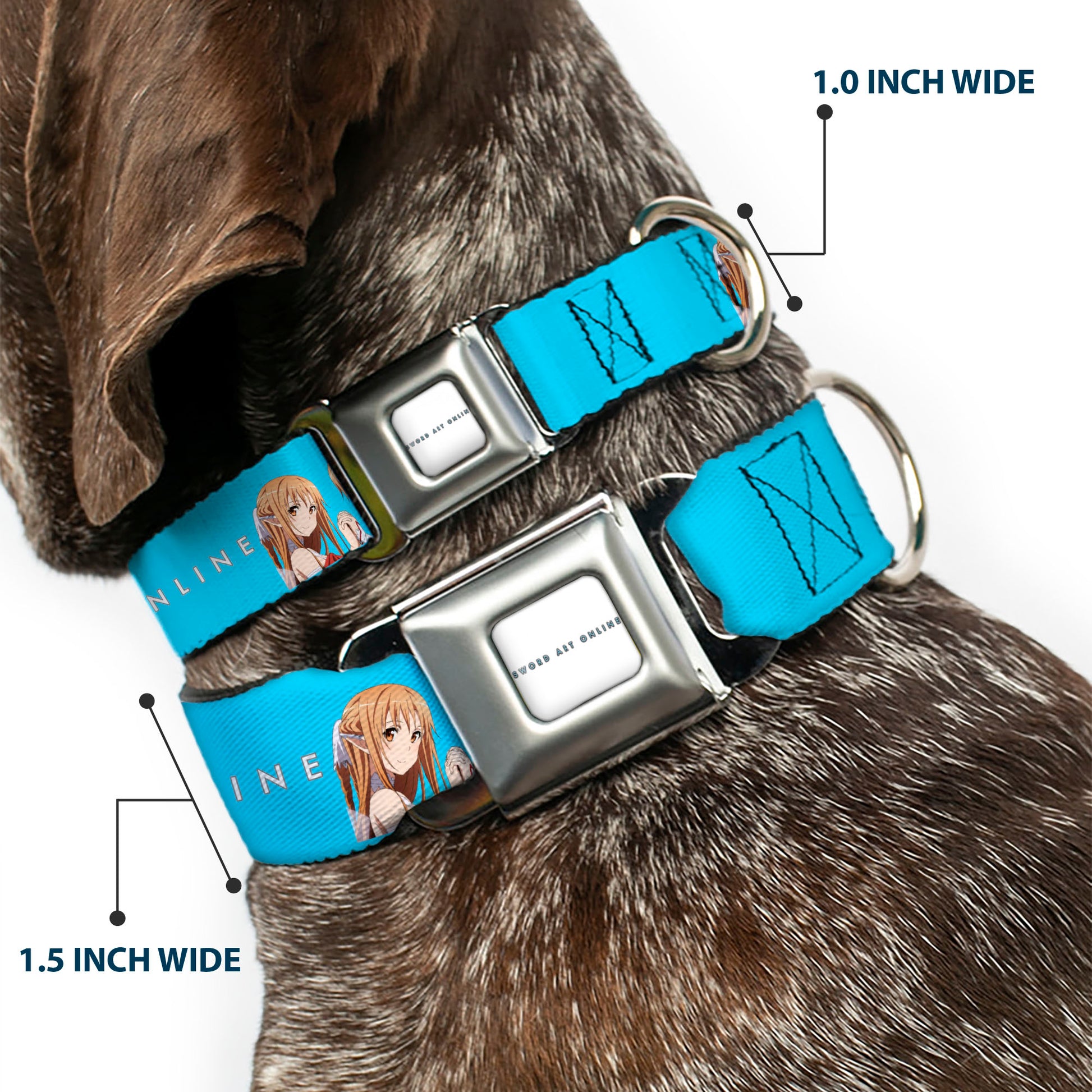 SWORD ART ONLINE Title Logo Full Color White/Blue Seatbelt Buckle Collar - SWORD ART ONLINE Asuna Comic Book Cover Pose and Title Logo Blue Seatbelt Buckle Collars Sword Art Online