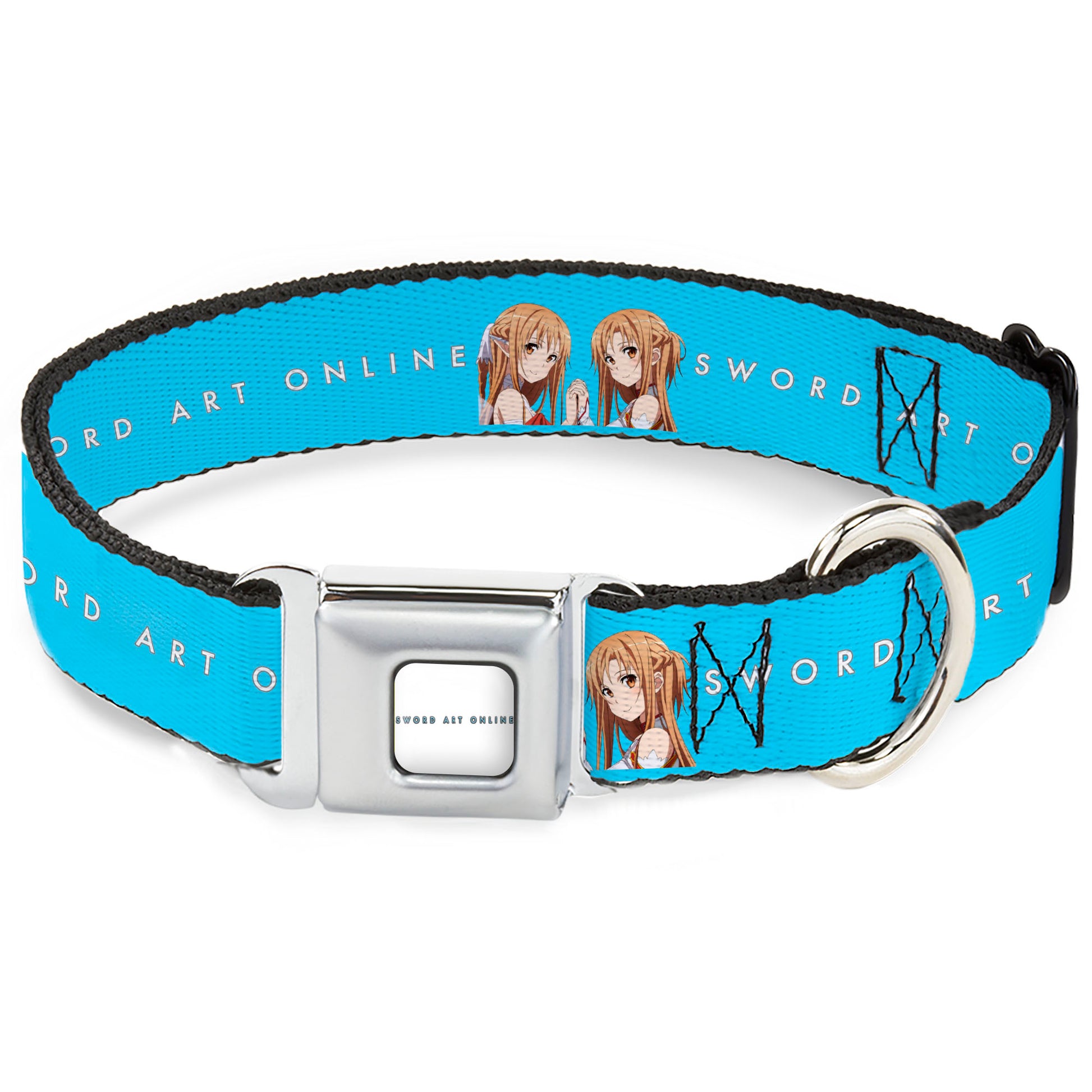 SWORD ART ONLINE Title Logo Full Color White/Blue Seatbelt Buckle Collar - SWORD ART ONLINE Asuna Comic Book Cover Pose and Title Logo Blue Seatbelt Buckle Collars Sword Art Online