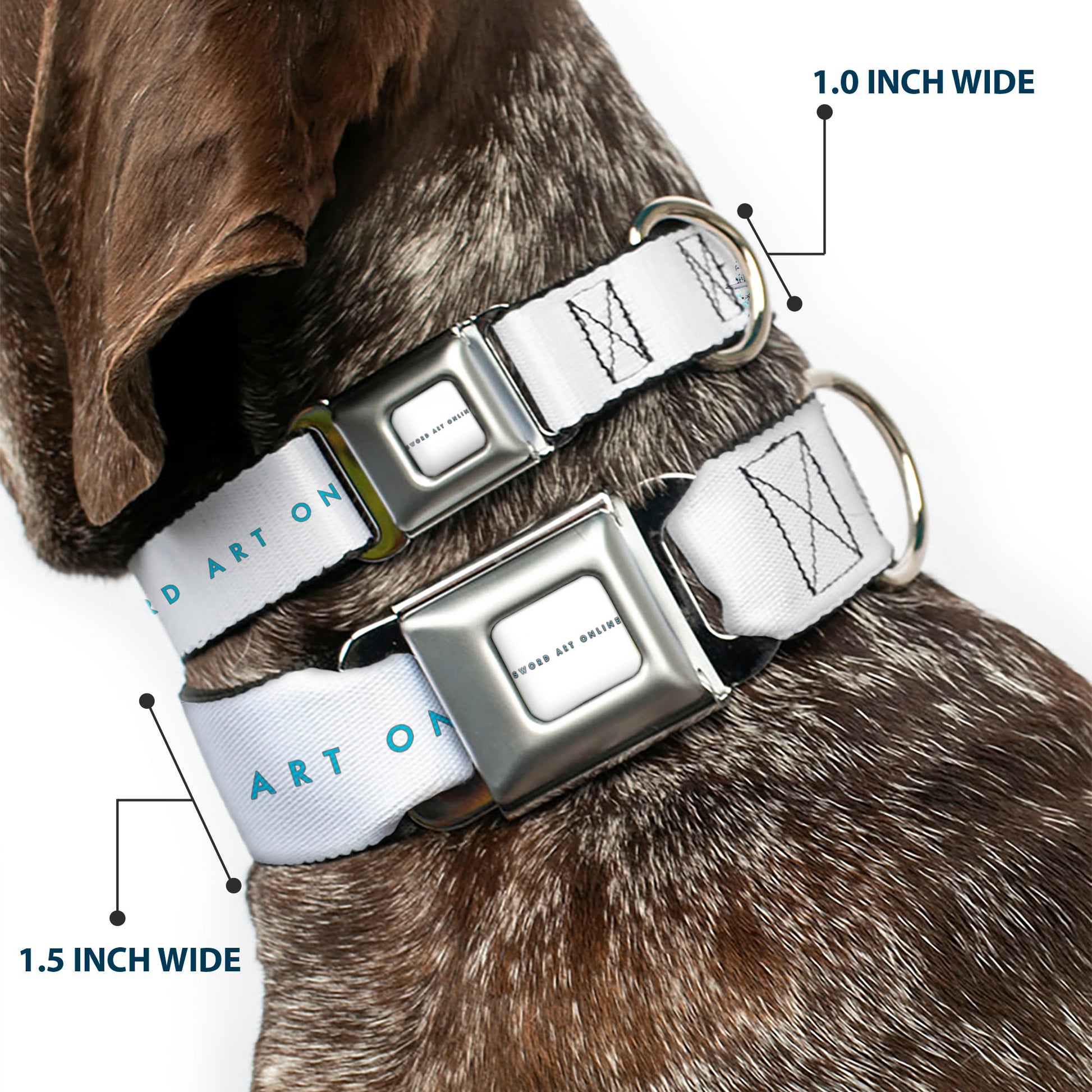 SWORD ART ONLINE Title Logo Full Color White/Blue Seatbelt Buckle Collar - SWORD ART ONLINE Asuna and Kirito Action Pose and Title Logo White Seatbelt Buckle Collars Sword Art Online