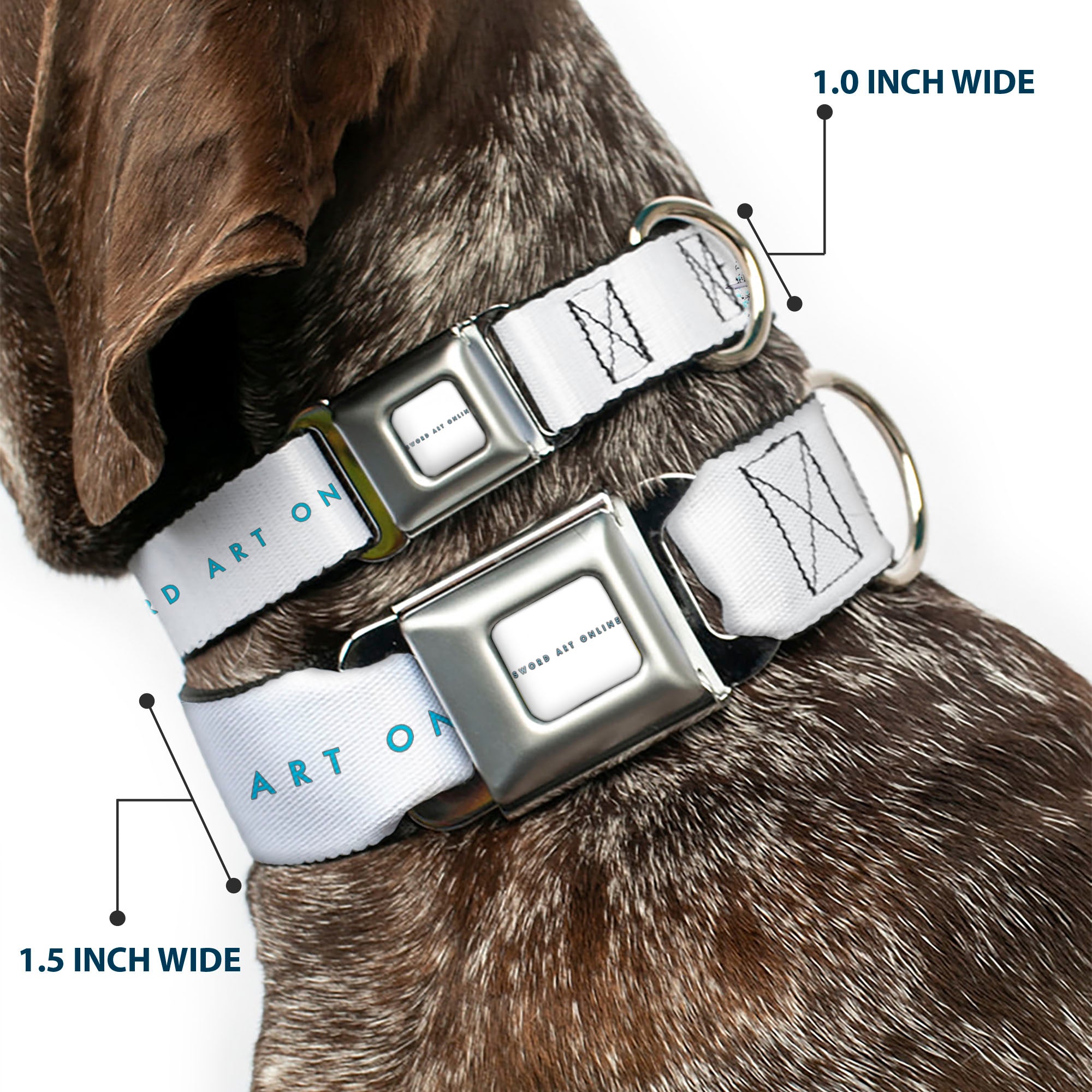 SWORD ART ONLINE Title Logo Full Color White/Blue Seatbelt Buckle Collar - SWORD ART ONLINE Asuna and Kirito Action Pose and Title Logo White Seatbelt Buckle Collars Sword Art Online