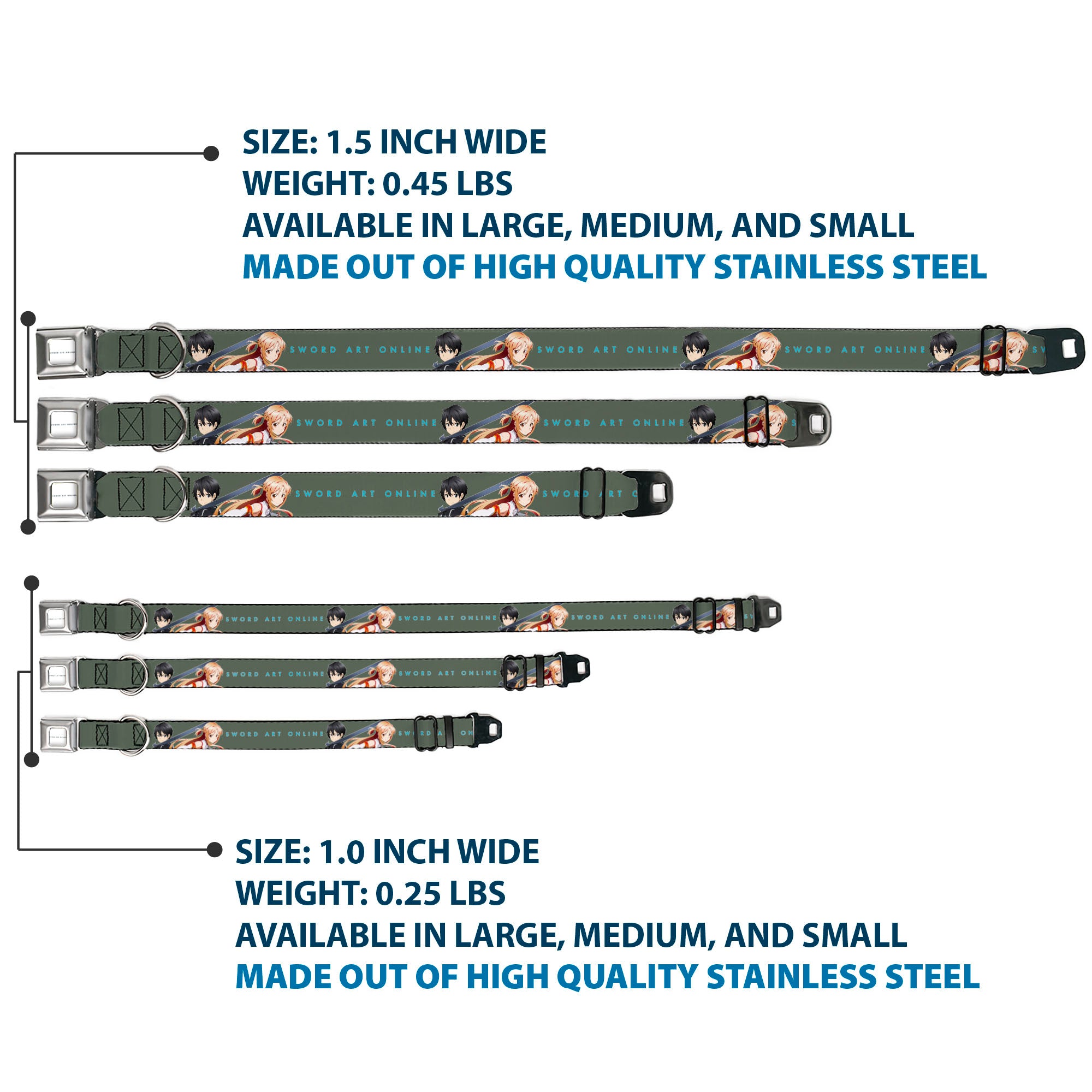 SWORD ART ONLINE Title Logo Full Color White/Blue Seatbelt Buckle Collar - SWORD ART ONLINE Kirito and Asuna Pose and Title Logo Gray Seatbelt Buckle Collars Sword Art Online