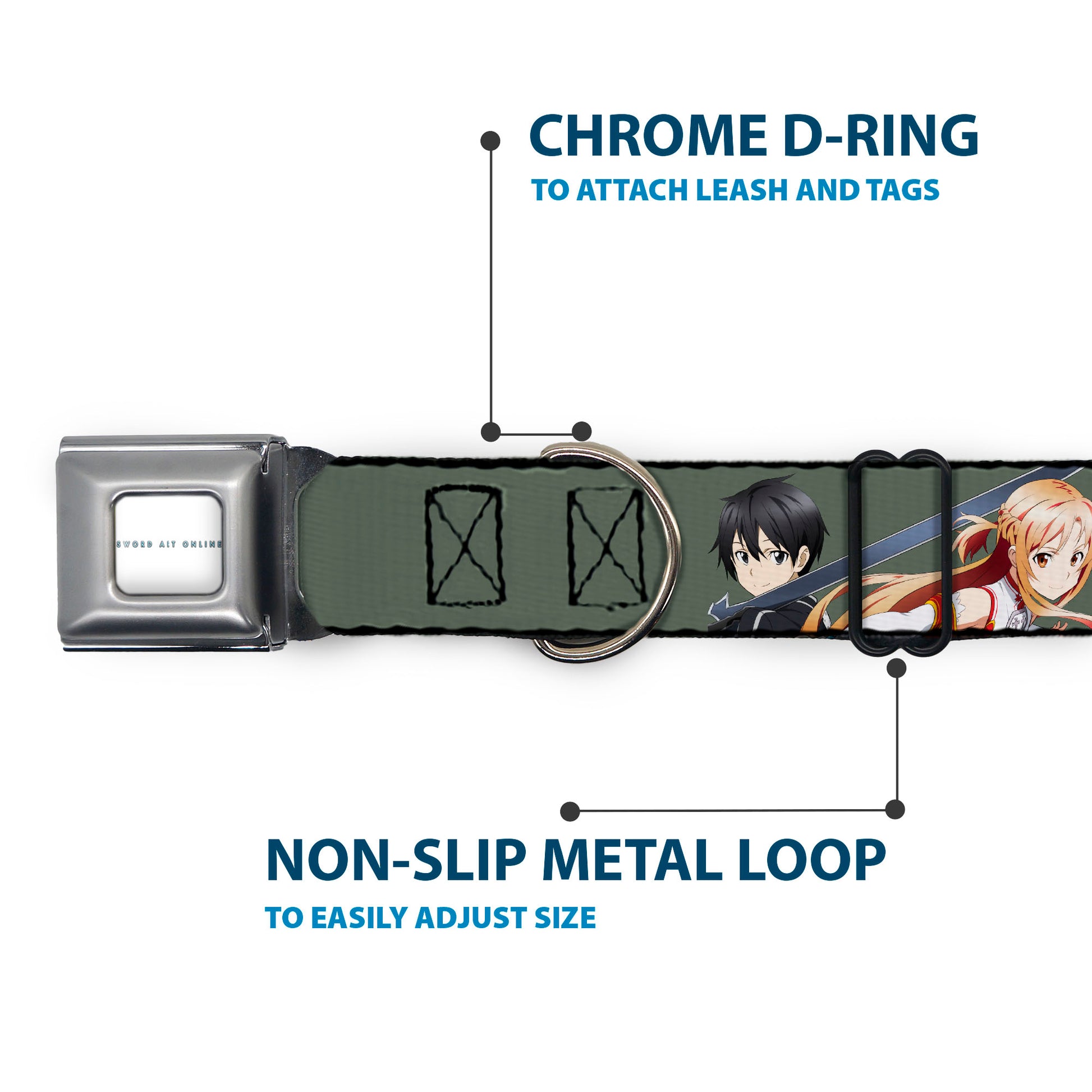 SWORD ART ONLINE Title Logo Full Color White/Blue Seatbelt Buckle Collar - SWORD ART ONLINE Kirito and Asuna Pose and Title Logo Gray Seatbelt Buckle Collars Sword Art Online