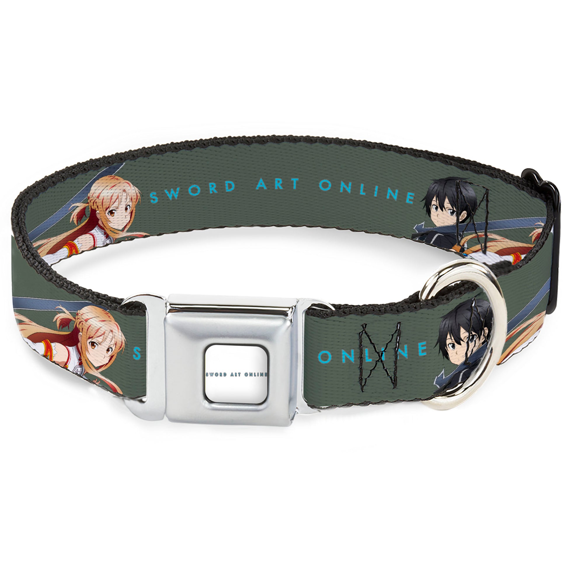 SWORD ART ONLINE Title Logo Full Color White/Blue Seatbelt Buckle Collar - SWORD ART ONLINE Kirito and Asuna Pose and Title Logo Gray Seatbelt Buckle Collars Sword Art Online
