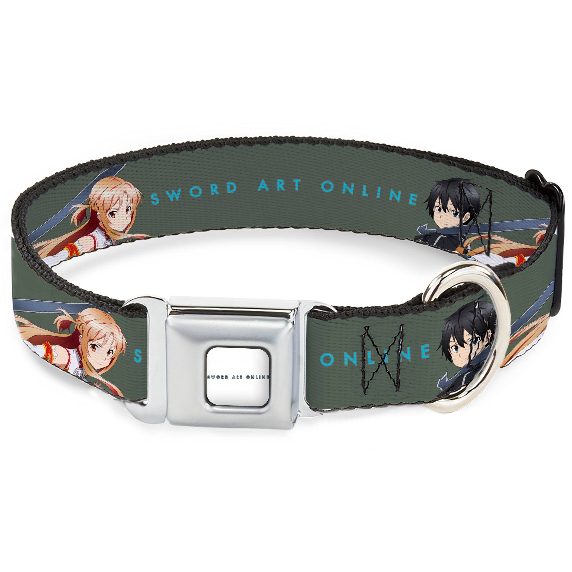 SWORD ART ONLINE Title Logo Full Color White/Blue Seatbelt Buckle Collar - SWORD ART ONLINE Kirito and Asuna Pose and Title Logo Gray Seatbelt Buckle Collars Sword Art Online