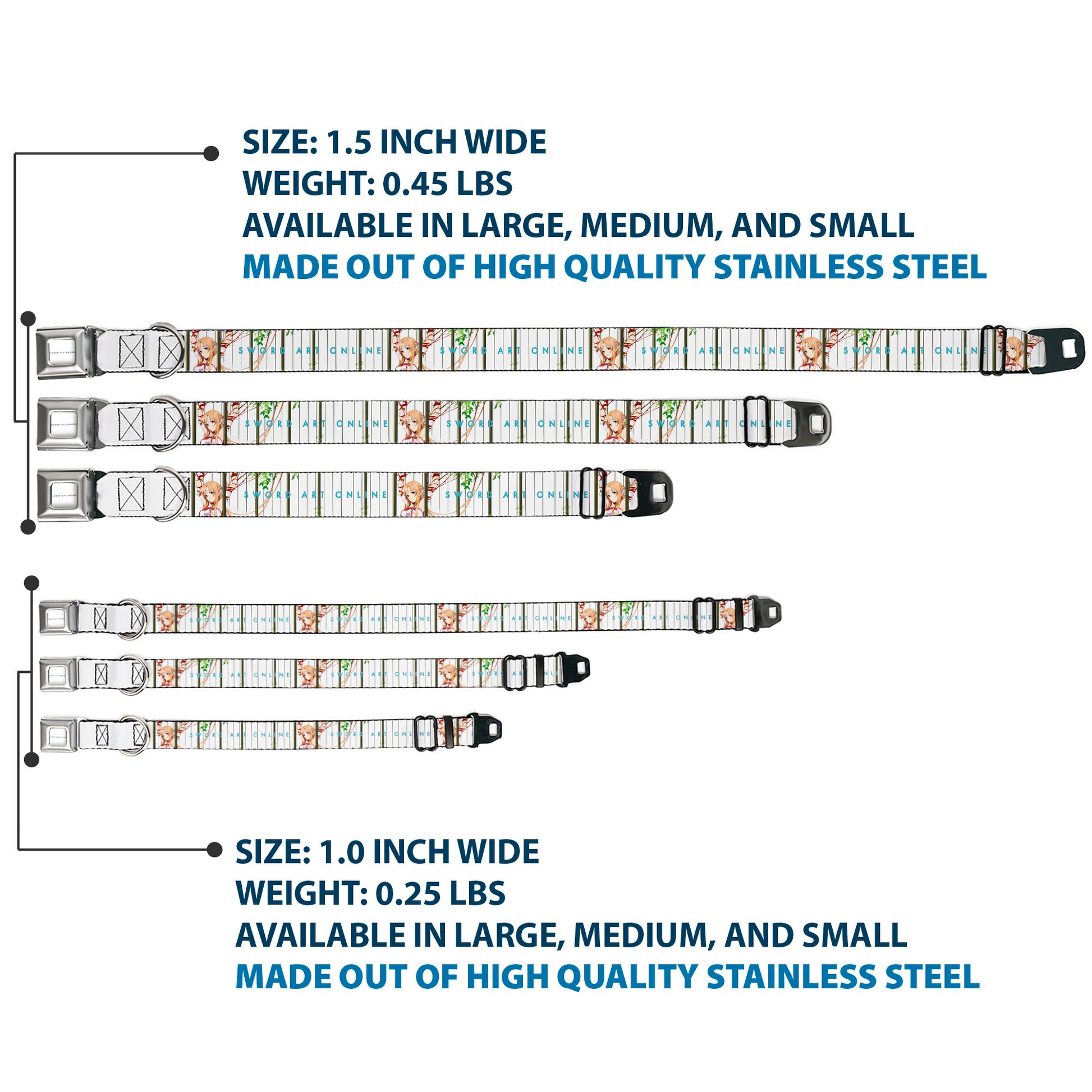 SWORD ART ONLINE Title Logo Full Color White/Blue Seatbelt Buckle Collar - SWORD ART ONLINE Asuna Cage Trap Pose and Title Logo White Seatbelt Buckle Collars Sword Art Online