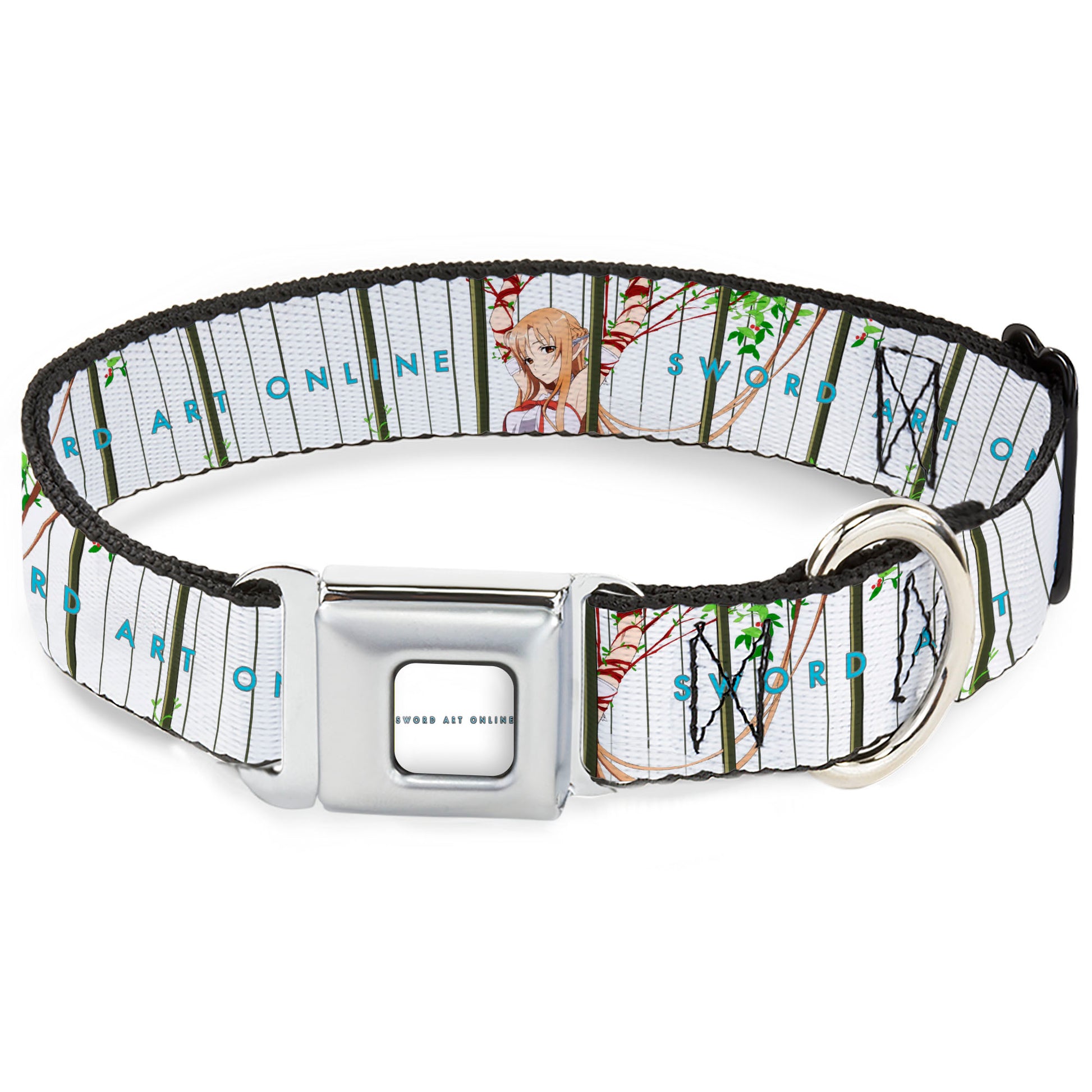 SWORD ART ONLINE Title Logo Full Color White/Blue Seatbelt Buckle Collar - SWORD ART ONLINE Asuna Cage Trap Pose and Title Logo White Seatbelt Buckle Collars Sword Art Online