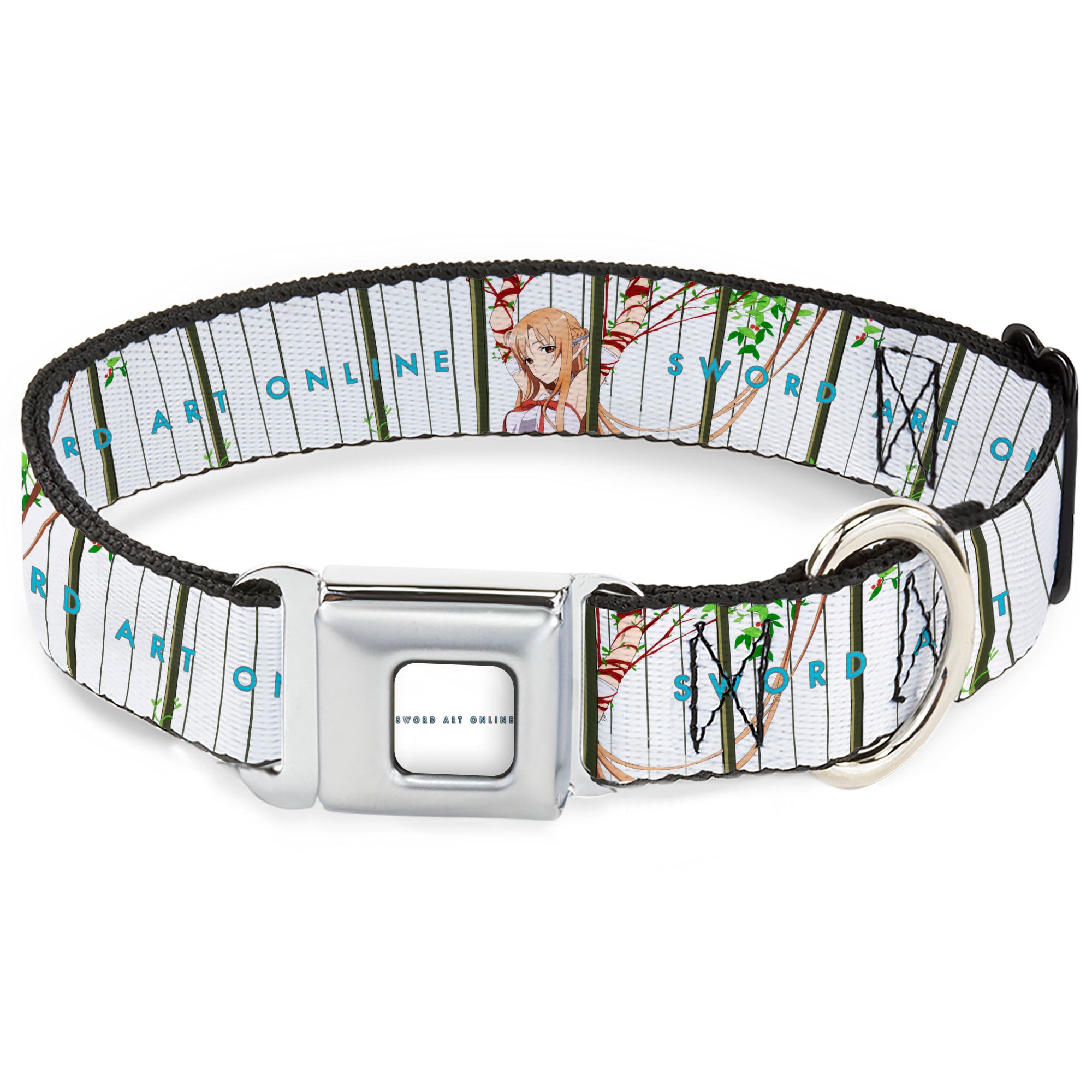 SWORD ART ONLINE Title Logo Full Color White/Blue Seatbelt Buckle Collar - SWORD ART ONLINE Asuna Cage Trap Pose and Title Logo White Seatbelt Buckle Collars Sword Art Online