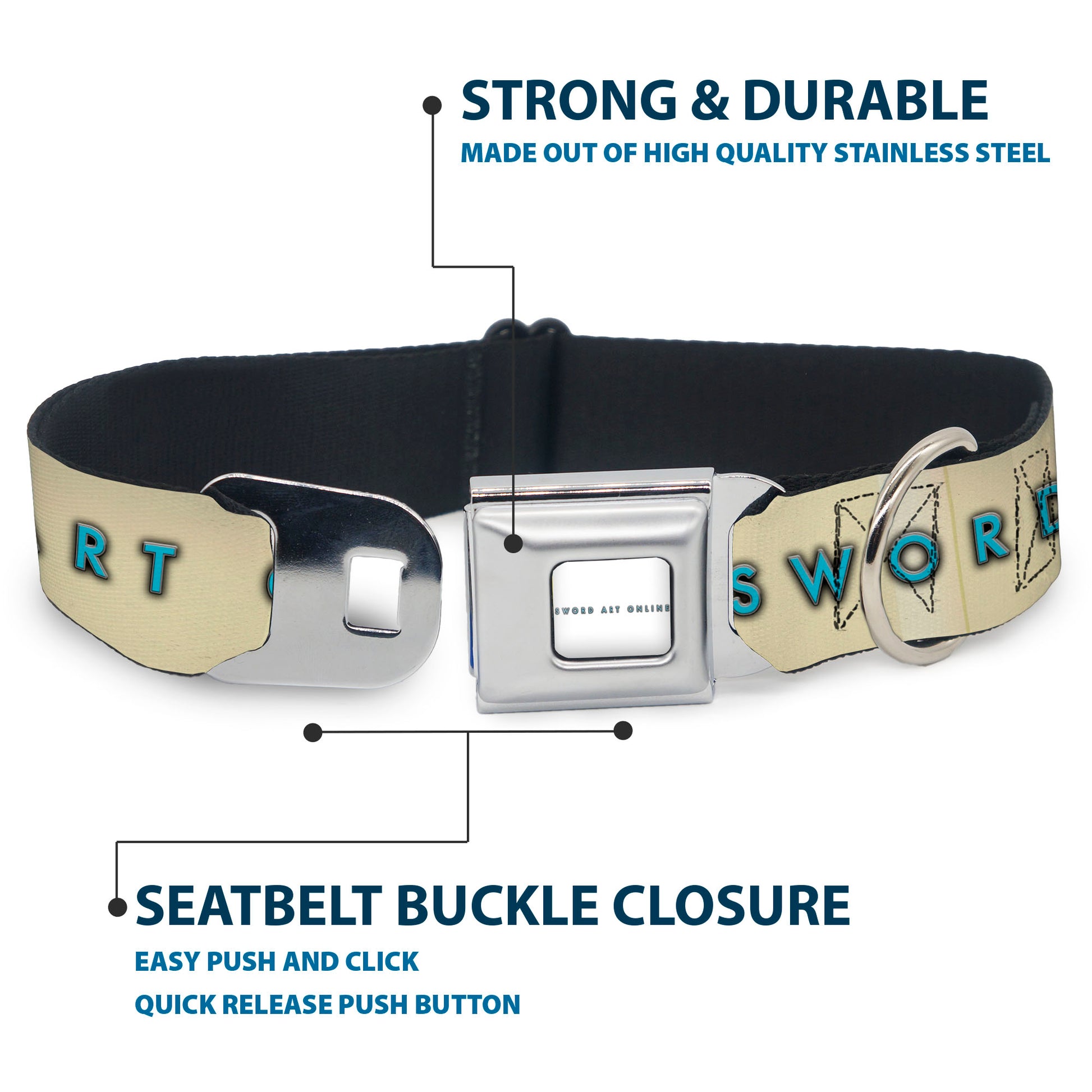 SWORD ART ONLINE Title Logo Full Color White/Blue Seatbelt Buckle Collar - SWORD ART ONLINE Asuna Yuuki Pose and Title Logo Cream Seatbelt Buckle Collars Sword Art Online