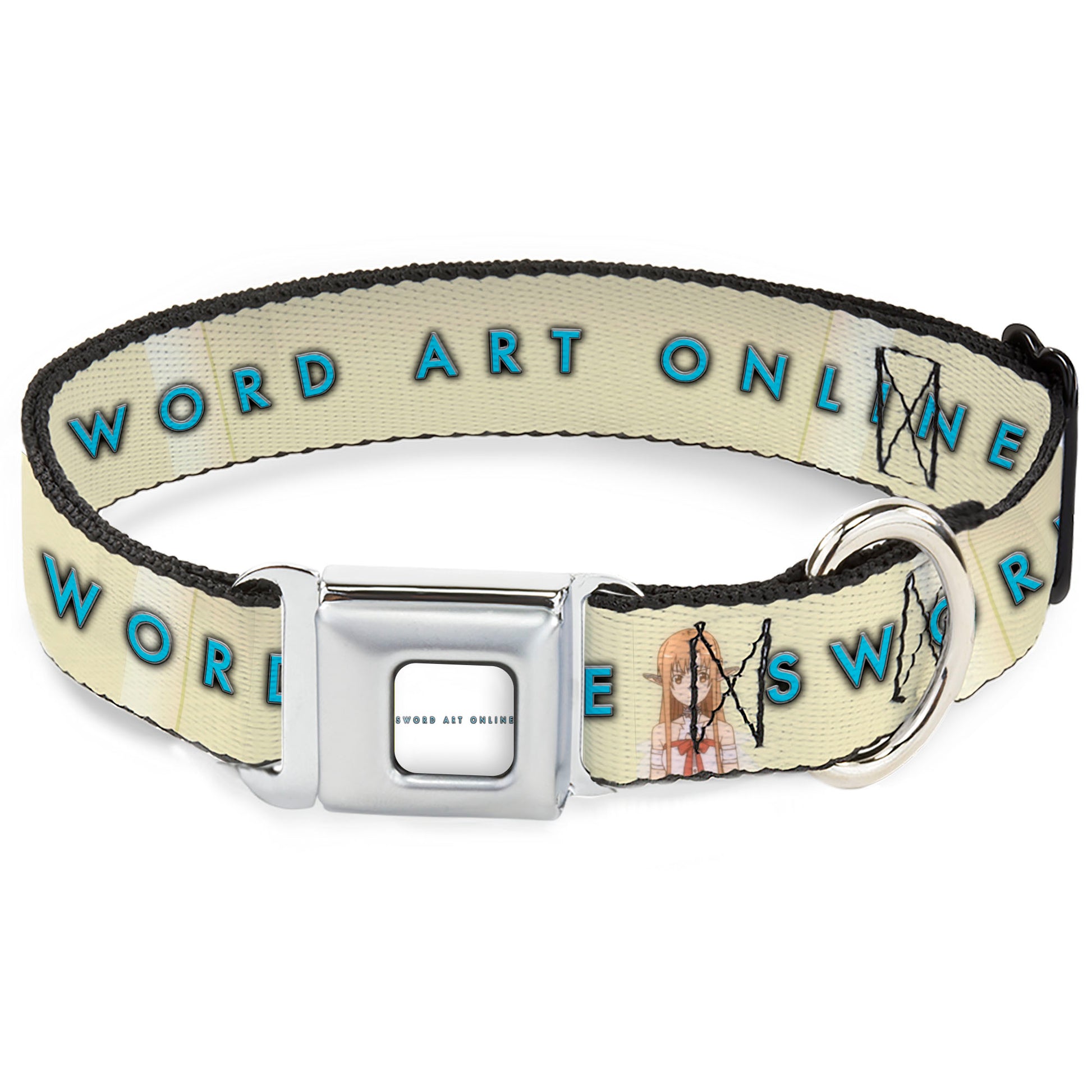 SWORD ART ONLINE Title Logo Full Color White/Blue Seatbelt Buckle Collar - SWORD ART ONLINE Asuna Yuuki Pose and Title Logo Cream Seatbelt Buckle Collars Sword Art Online