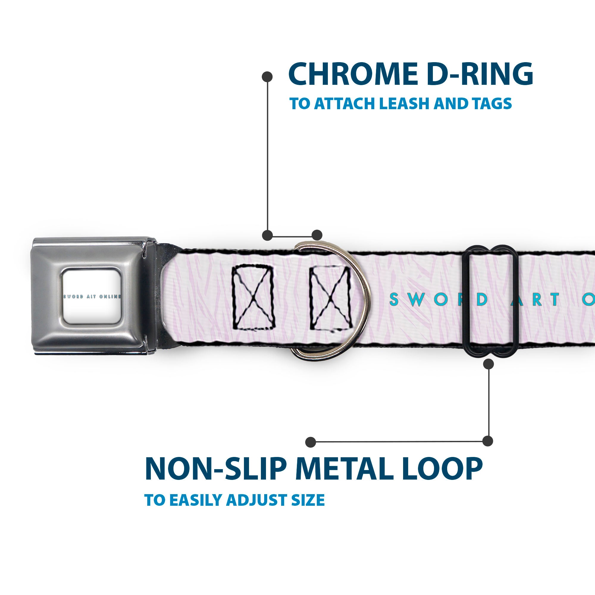SWORD ART ONLINE Title Logo Full Color White/Blue Seatbelt Buckle Collar - SWORD ART ONLINE Asuna Lambent Light Rapier Pose and Title Logo Pink Seatbelt Buckle Collars Sword Art Online
