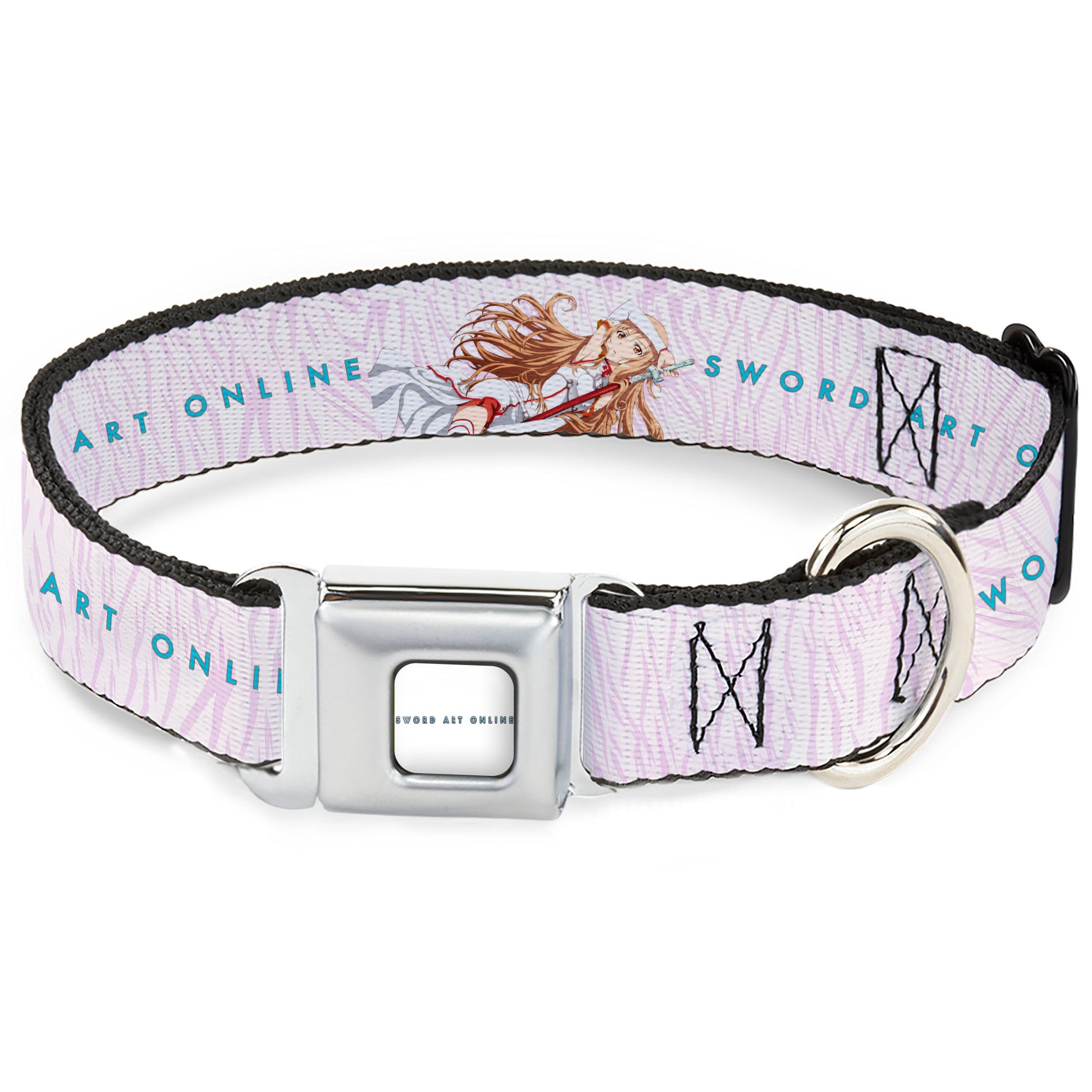 SWORD ART ONLINE Title Logo Full Color White/Blue Seatbelt Buckle Collar - SWORD ART ONLINE Asuna Lambent Light Rapier Pose and Title Logo Pink Seatbelt Buckle Collars Sword Art Online