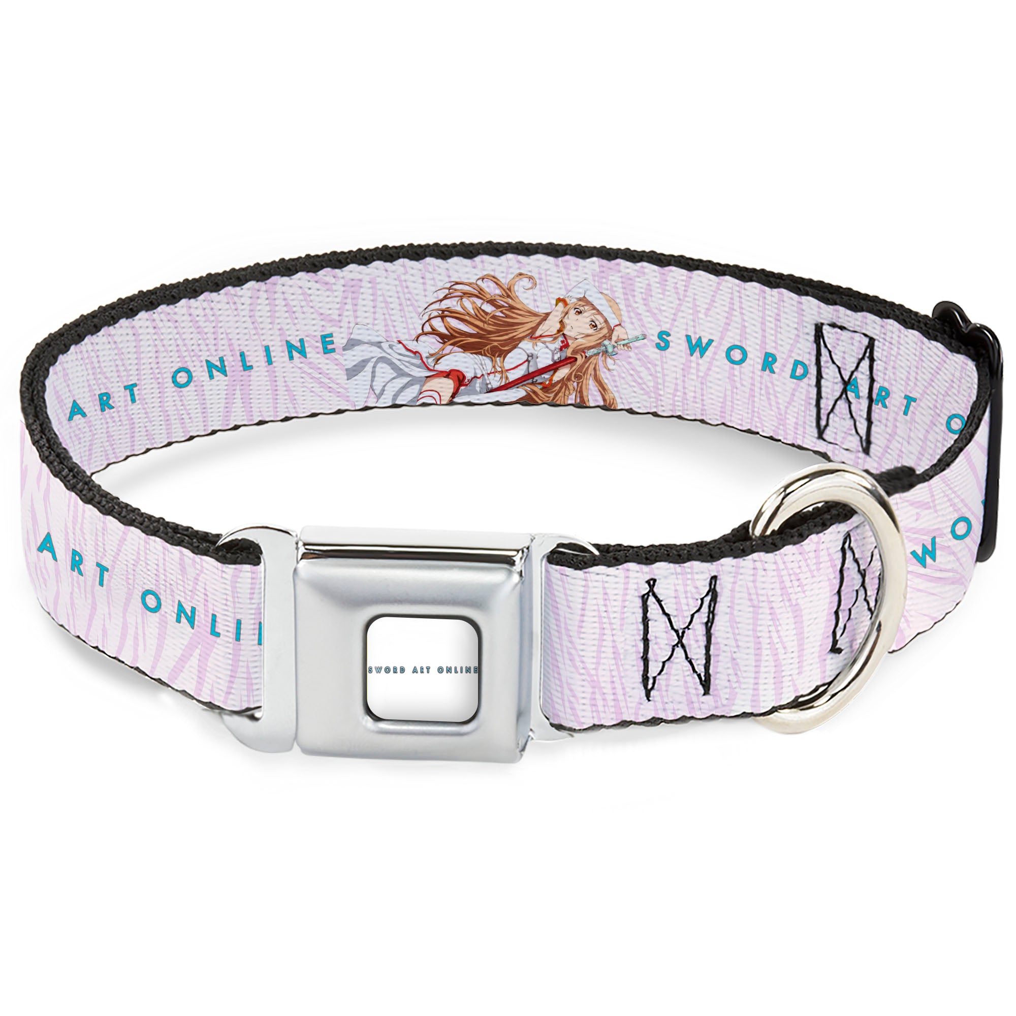SWORD ART ONLINE Title Logo Full Color White/Blue Seatbelt Buckle Collar - SWORD ART ONLINE Asuna Lambent Light Rapier Pose and Title Logo Pink Seatbelt Buckle Collars Sword Art Online