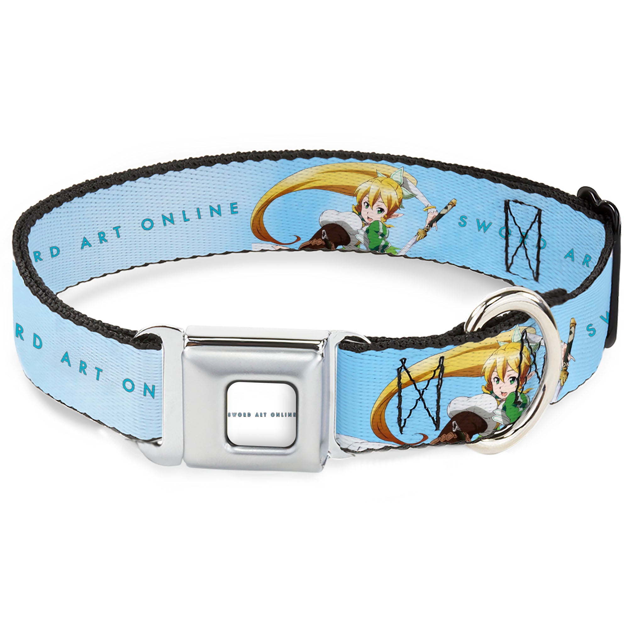 SWORD ART ONLINE Title Logo Full Color White/Blue Seatbelt Buckle Collar - SWORD ART ONLINE Leafa Joyeuse Pose and Title Logo Light Blue Seatbelt Buckle Collars Sword Art Online