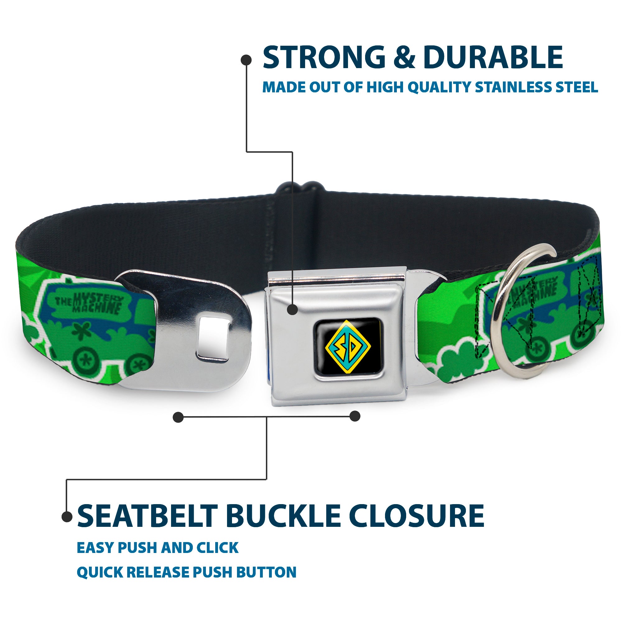 Scooby Doo Dog Tag Full Color Seatbelt Buckle Collar - Scooby Doo Mystery Machine/Dog Tag Collage Greens/Blues Seatbelt Buckle Collars Scooby Doo