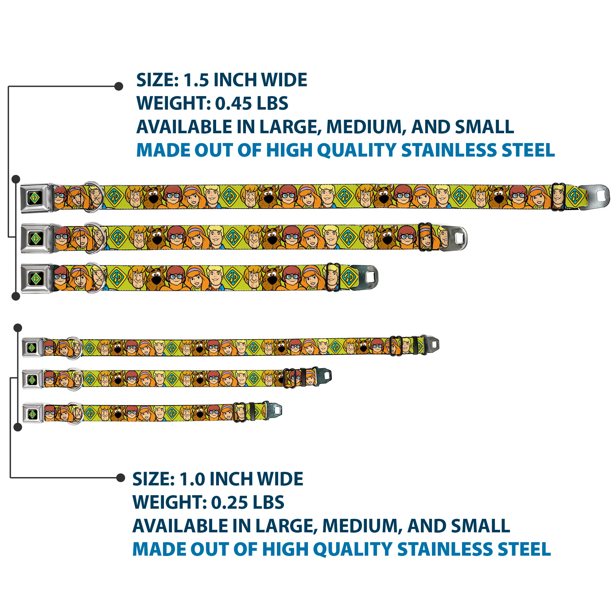 SD Dog Tag Full Color Black/Yellow/Blue Seatbelt Buckle Collar - Scooby Doo Character Faces Close-Up Green Seatbelt Buckle Collars Scooby Doo