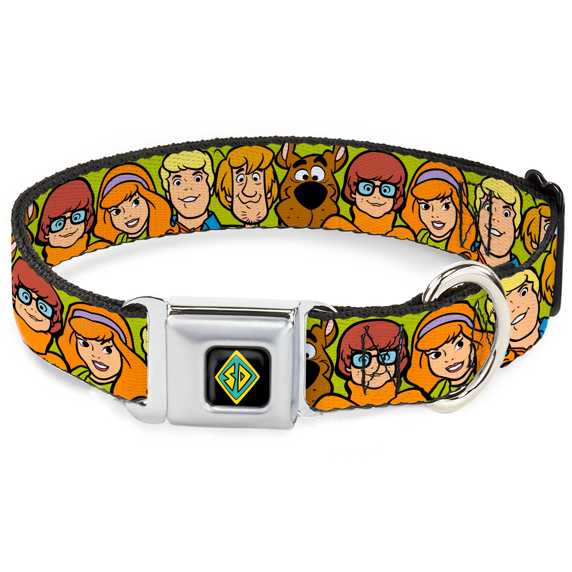 SD Dog Tag Full Color Black/Yellow/Blue Seatbelt Buckle Collar - Scooby Doo Character Faces Close-Up Green Seatbelt Buckle Collars Scooby Doo