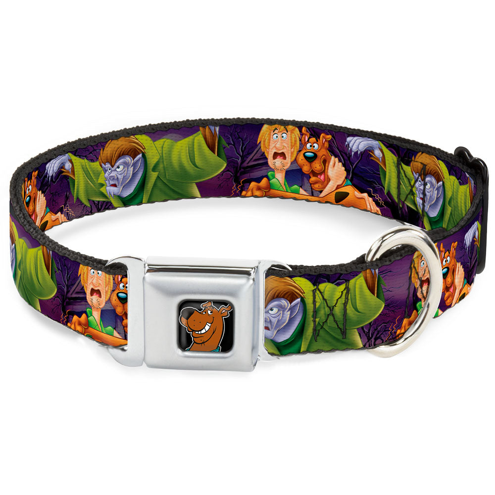 Scooby Doo Face Full Color Black Seatbelt Buckle Collar - Scooby & Shaggy Hugging w/Werewolf Man Purple Seatbelt Buckle Collars Scooby Doo