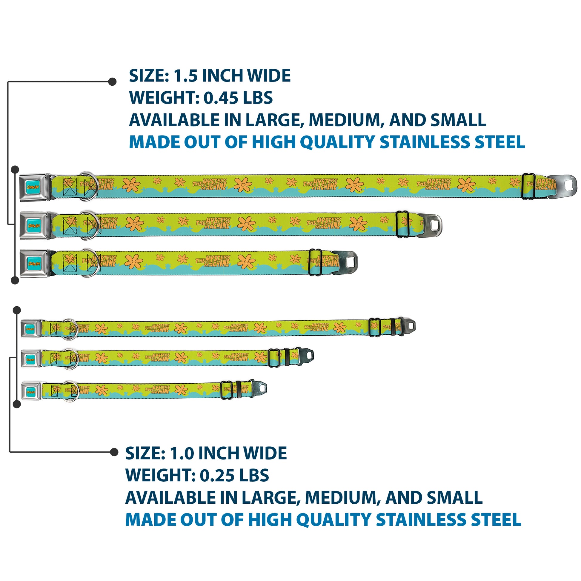 SCOOBY DOO! Text Logo Full Color Aqua/Orange Seatbelt Buckle Collar - Scooby Doo THE MYSTERY MACHINE Paint Job Green/Aqua/Orange Seatbelt Buckle Collars Scooby Doo