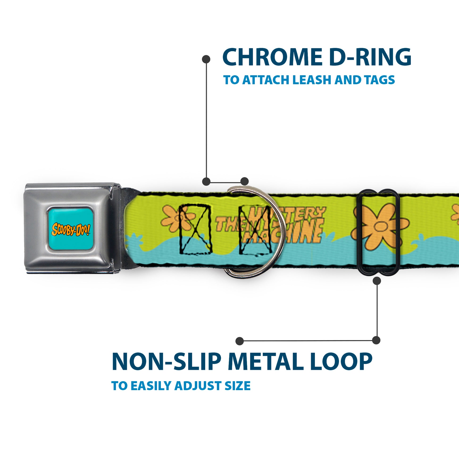 SCOOBY DOO! Text Logo Full Color Aqua/Orange Seatbelt Buckle Collar - Scooby Doo THE MYSTERY MACHINE Paint Job Green/Aqua/Orange Seatbelt Buckle Collars Scooby Doo