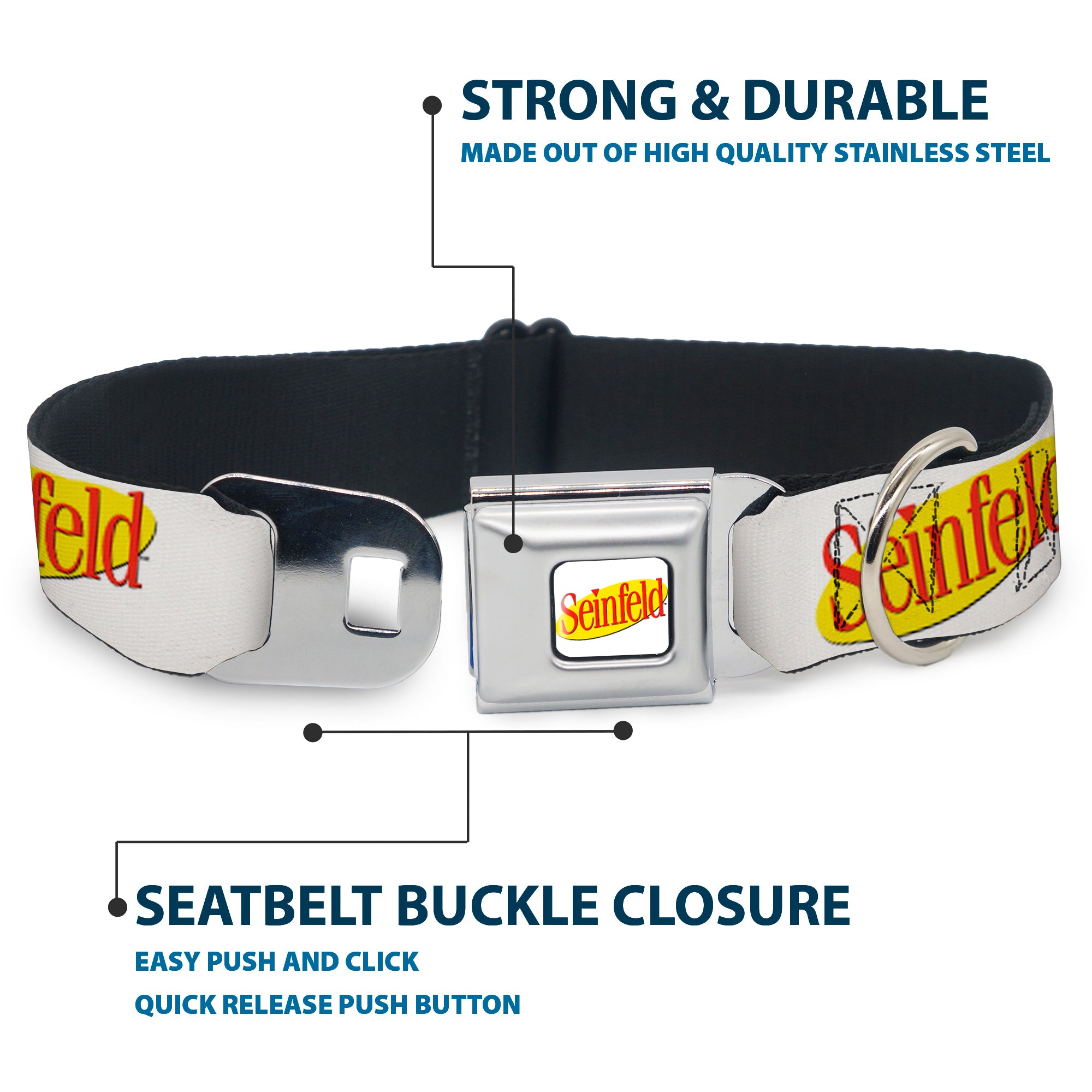 SEINFELD Spotlight Logo Full Color White/Yellow/Red Seatbelt Buckle Collar - SEINFELD Spotlight Logo White/Yellow/Red Seatbelt Buckle Collars Seinfeld