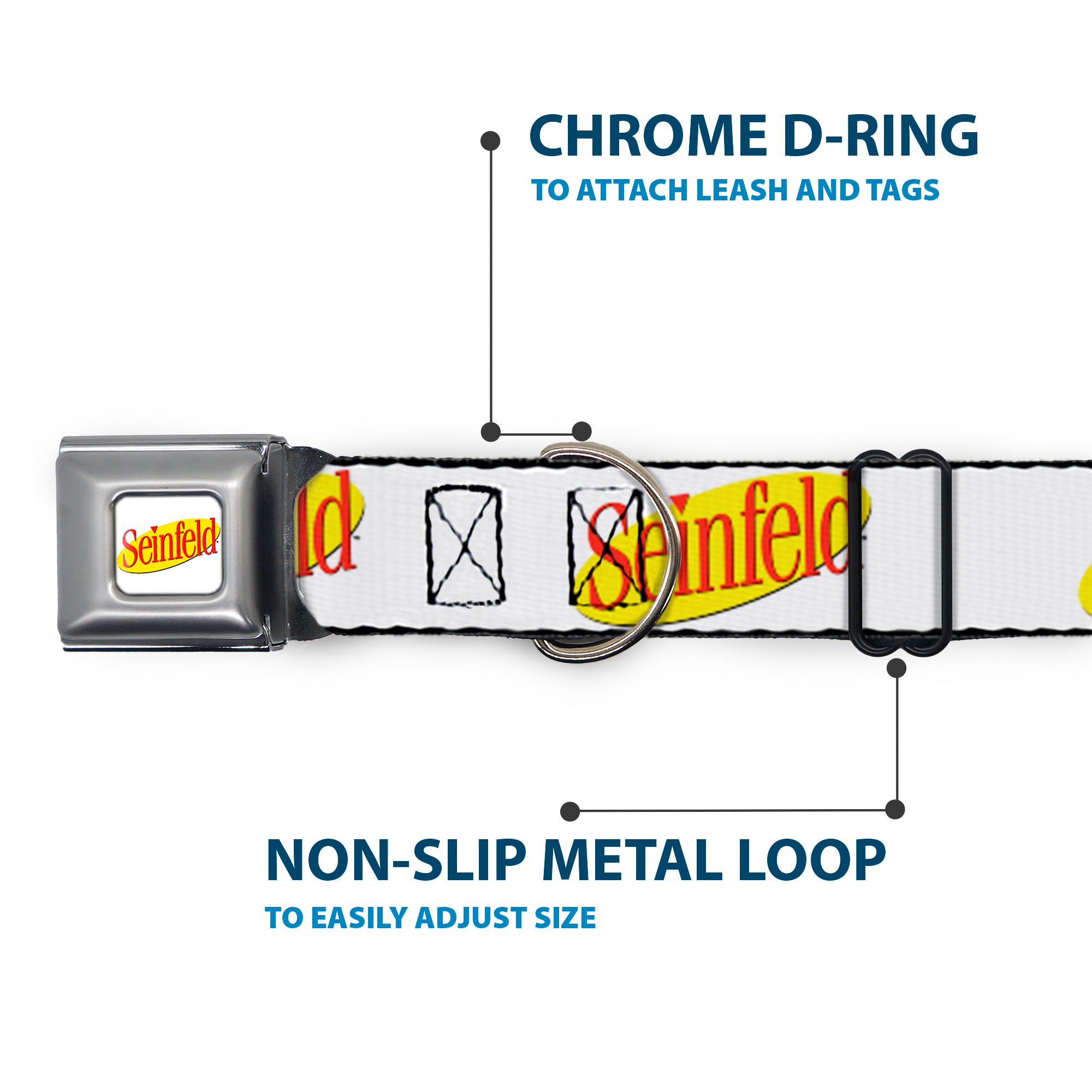 SEINFELD Spotlight Logo Full Color White/Yellow/Red Seatbelt Buckle Collar - SEINFELD Spotlight Logo White/Yellow/Red Seatbelt Buckle Collars Seinfeld
