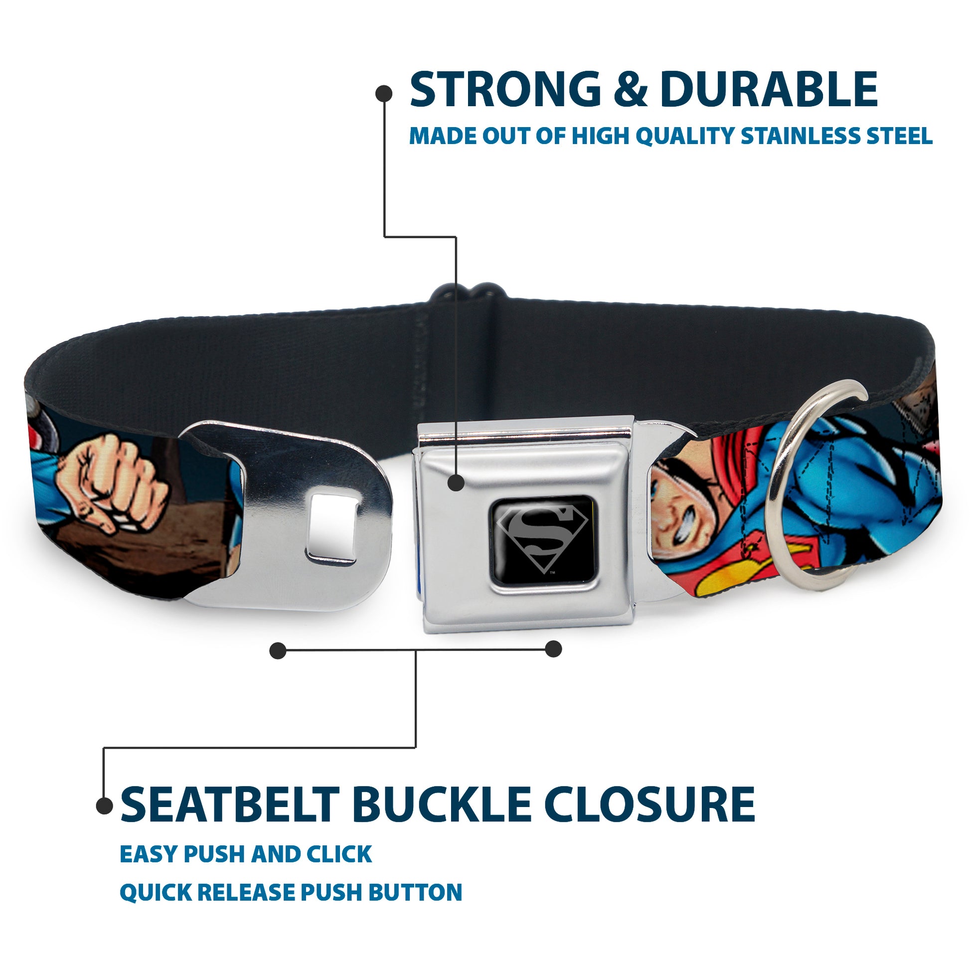 Superman Black/Silver Seatbelt Buckle Collar - Superman Metropolis Face-Off Seatbelt Buckle Collars DC Comics
