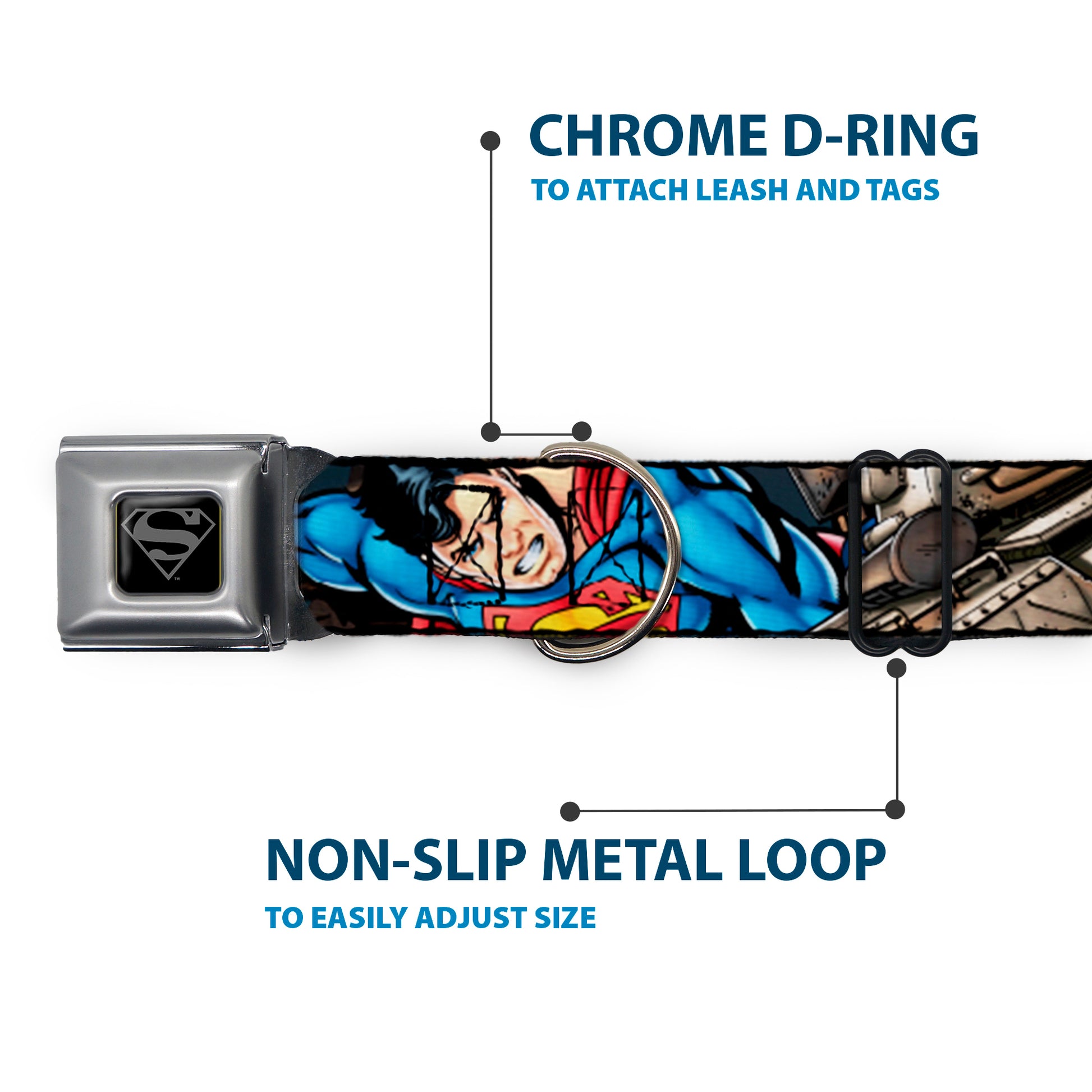 Superman Black/Silver Seatbelt Buckle Collar - Superman Metropolis Face-Off Seatbelt Buckle Collars DC Comics