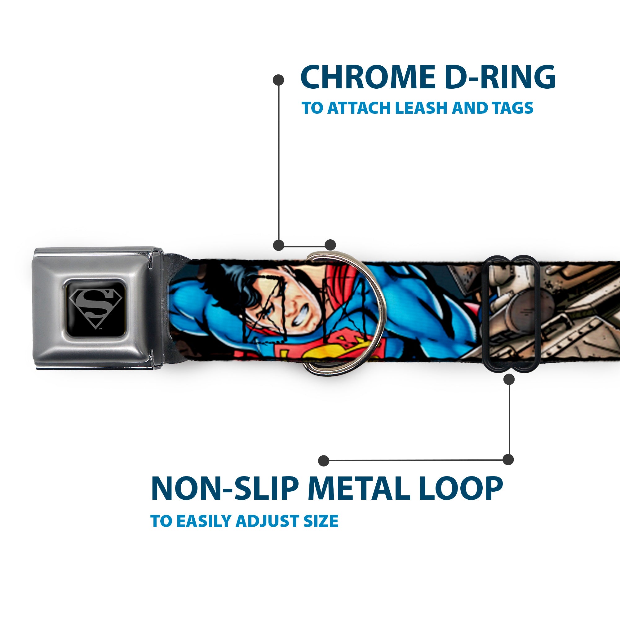 Superman Black/Silver Seatbelt Buckle Collar - Superman Metropolis Face-Off Seatbelt Buckle Collars DC Comics