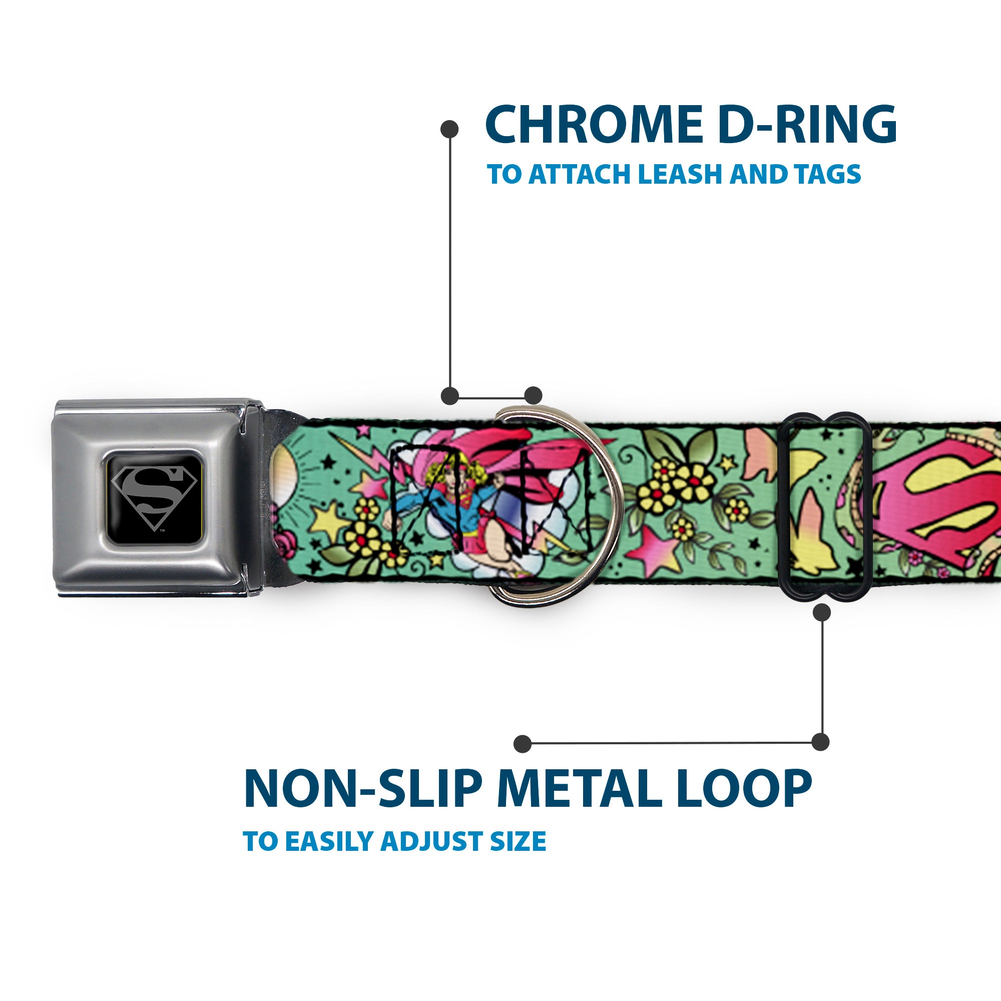 Superman Black Silver Seatbelt Buckle Collar - Supergirl Tattoo Scene Seatbelt Buckle Collars DC Comics