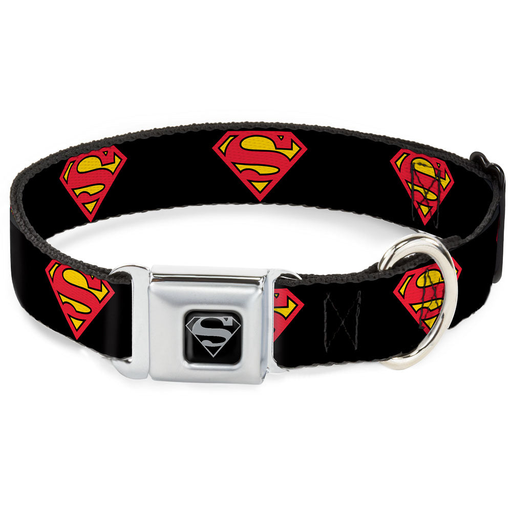 Superman Black Silver Seatbelt Buckle Collar - Superman Shield Black Seatbelt Buckle Collars DC Comics