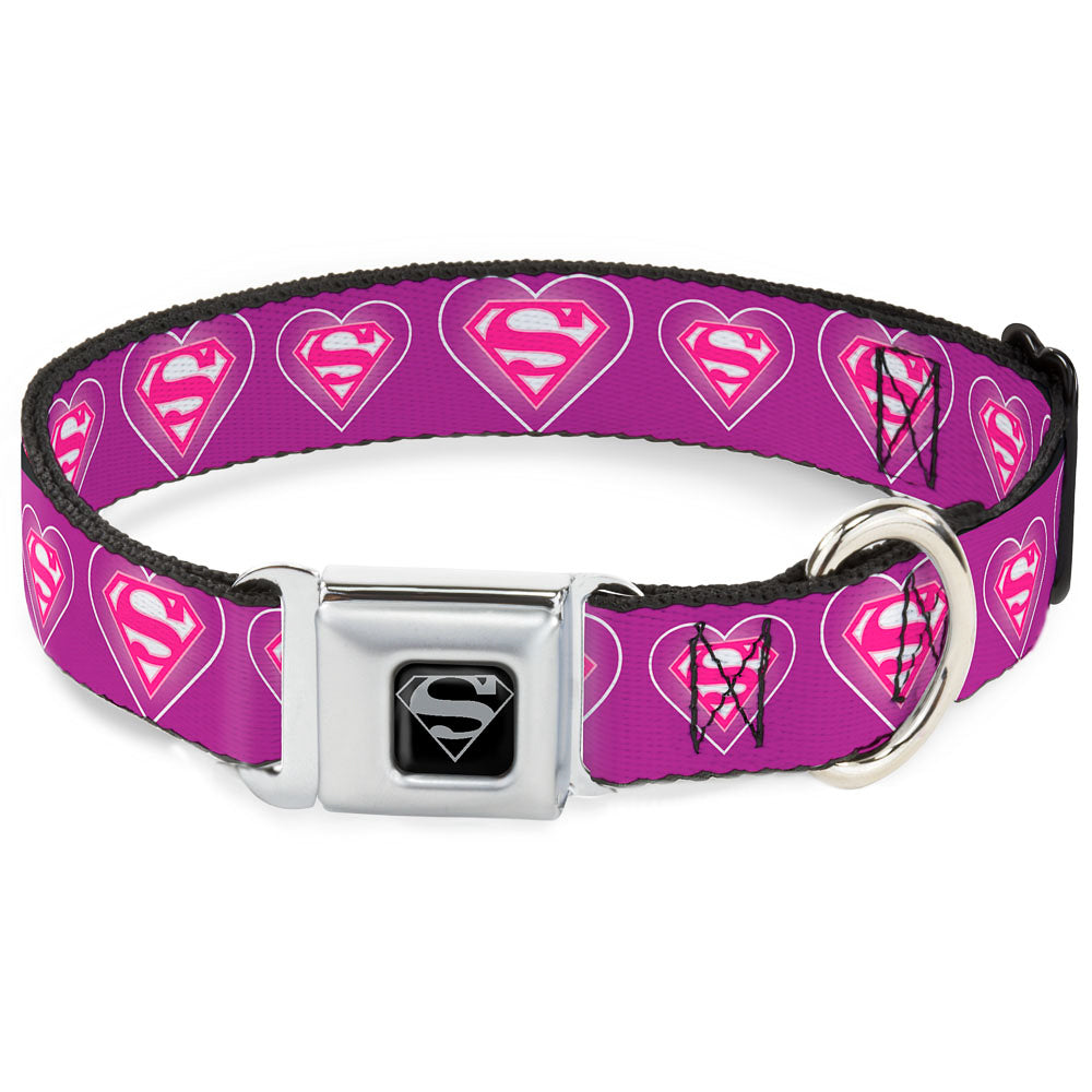 Superman Black Silver Seatbelt Buckle Collar - Superman Logo in Heart Purple/White/Pink Seatbelt Buckle Collars DC Comics